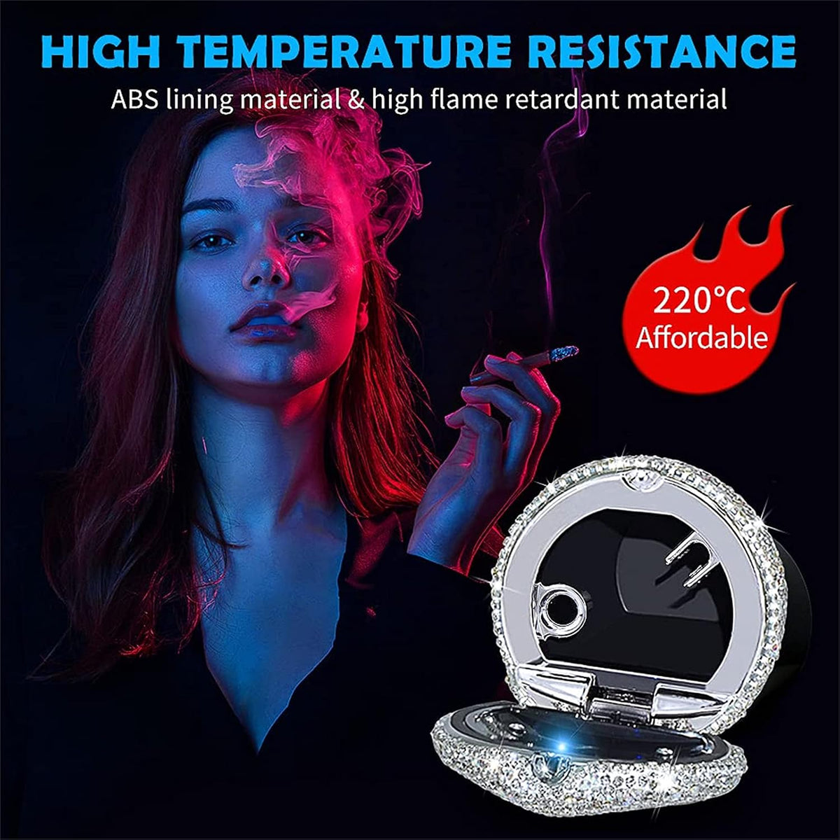 eing Car Ashtray Portable Bling Cigarette Smokeless Cylinder Cup Holder with Blue LED Light Indicator,Car Accessories for Women,Ideal for Car,Home and Office,1 - Pack Black+White