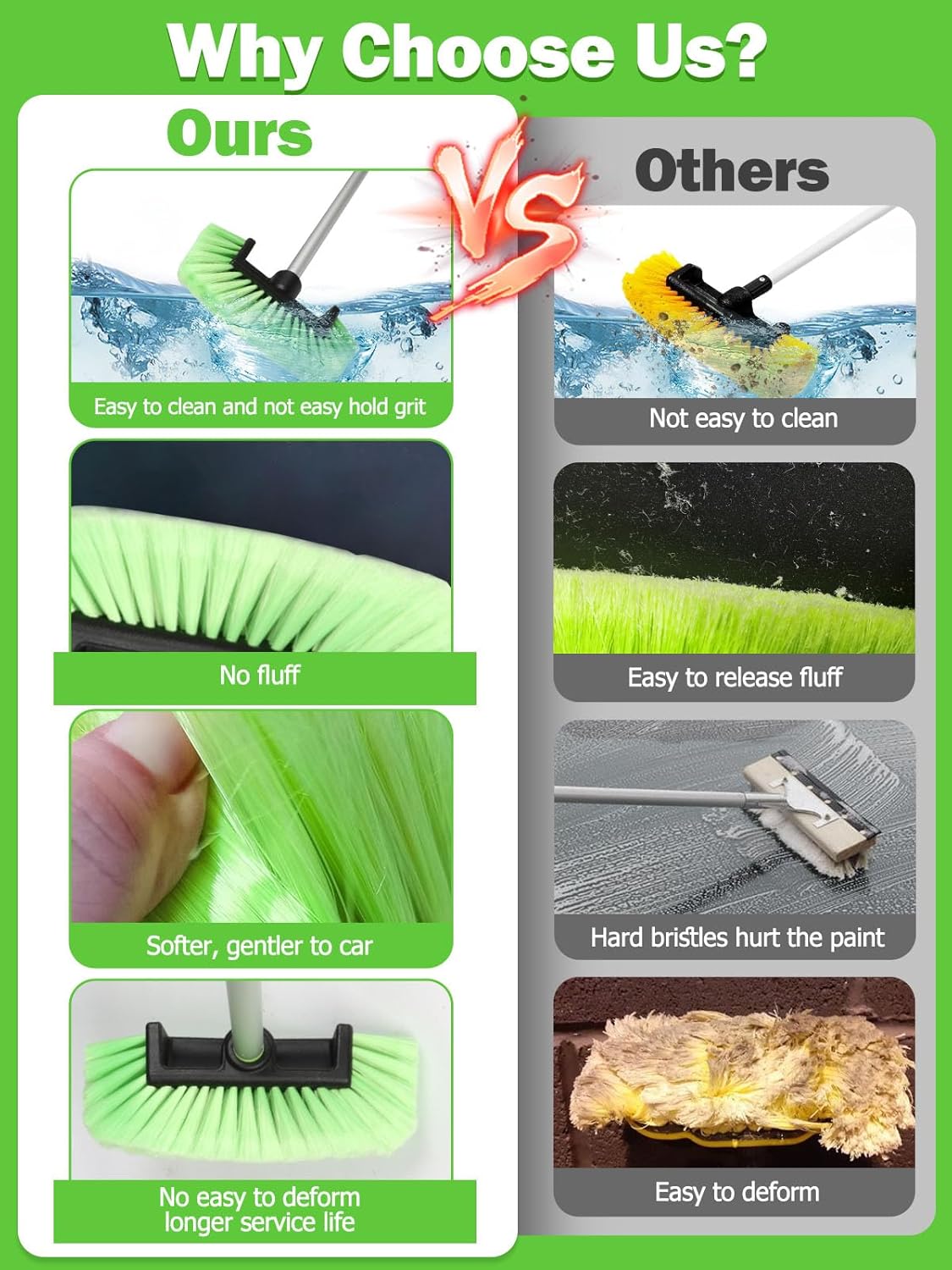 Jisejima Five-Sided Car Wash Brush with Long Handle，Soft Bristle Scrub Cleaning Mop with Extendable Handle for Car, SUV, Truck, Caravan, Boat, House Siding, Sweep Snow 60”/151cm