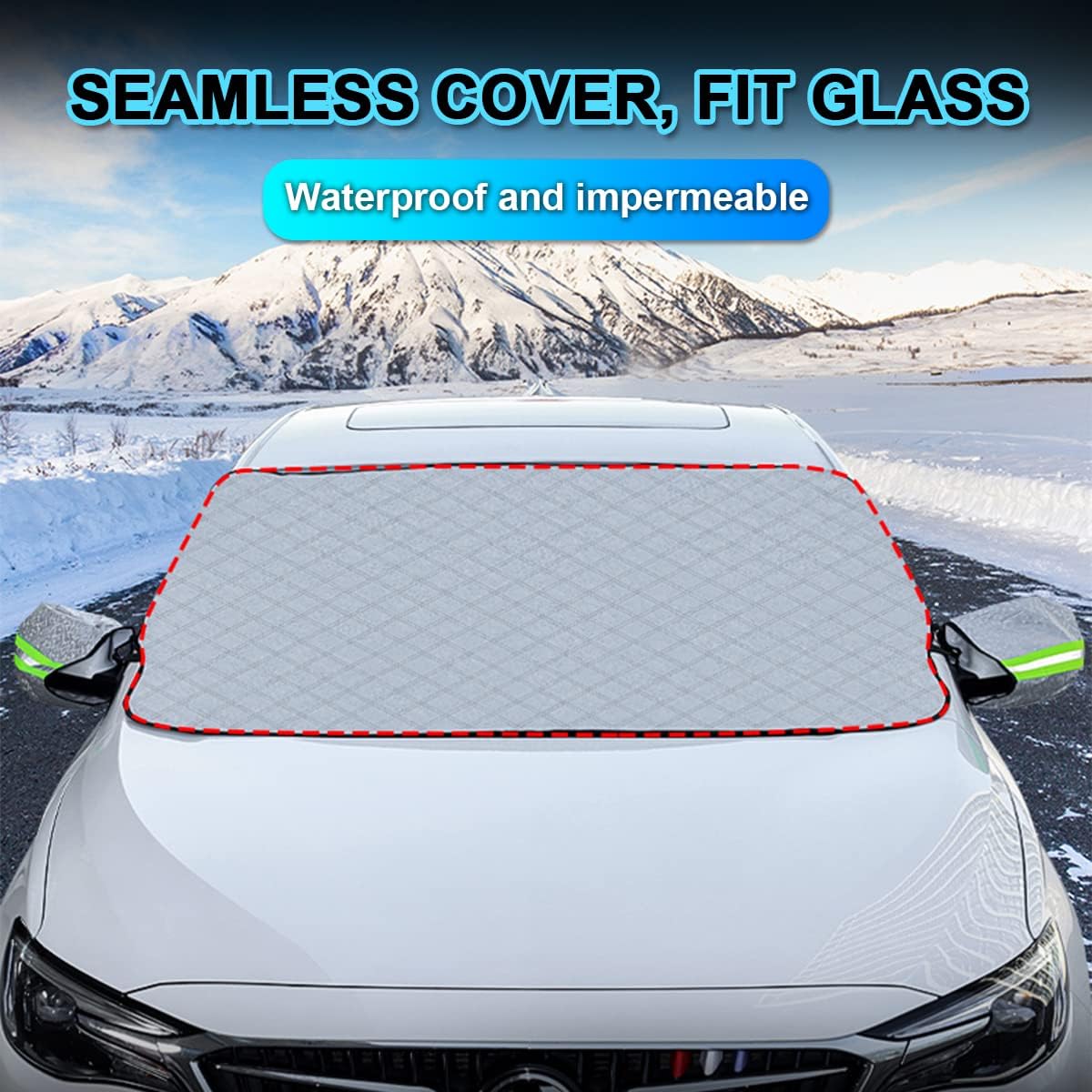 Car Windshield Snow Cover with 4 Layers Windproof Protection Defense Frost Sunlight, All Weather Winter & Summer Front Window Automotive Covers Sun & Snow-Shade for Most Cars Trucks Vans and SUVs