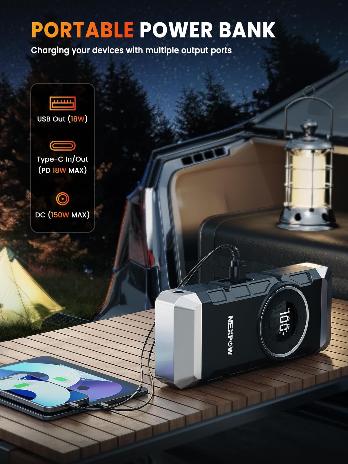 NEXPOW Car Battery Jump Starter with Air Compressor 3000A Peak,12V 150PSI Portable Jumpstart Box for Up to 8L Gas and 8L Diesel Engines, PD18W Quick Charging, Force Start Button