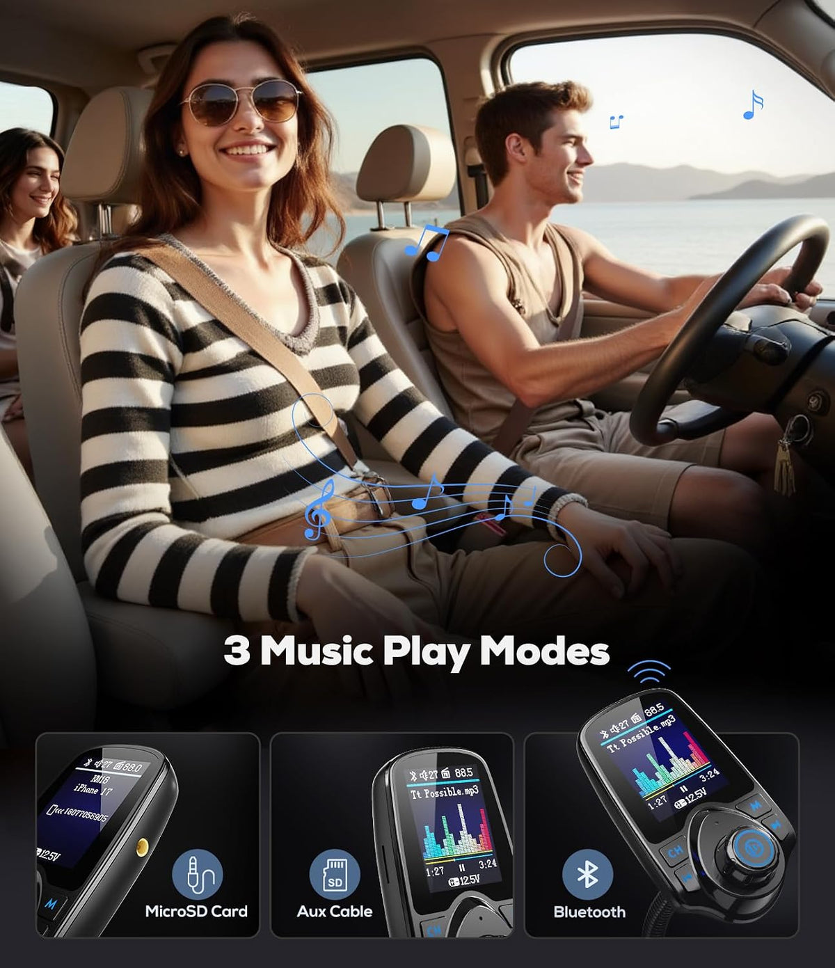 Nulaxy 1.8" Color Screen 48W Bluetooth 5.4 Car Adapter FM Transmitter