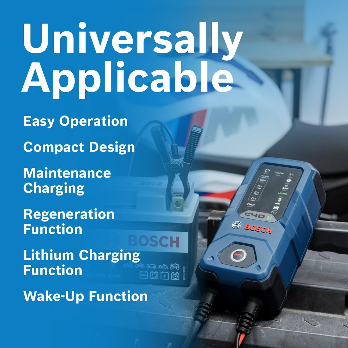 BOSCH C40-Li: 5A 6V/12V Next-Gen Battery Charger for Lead-Acid & Lithium