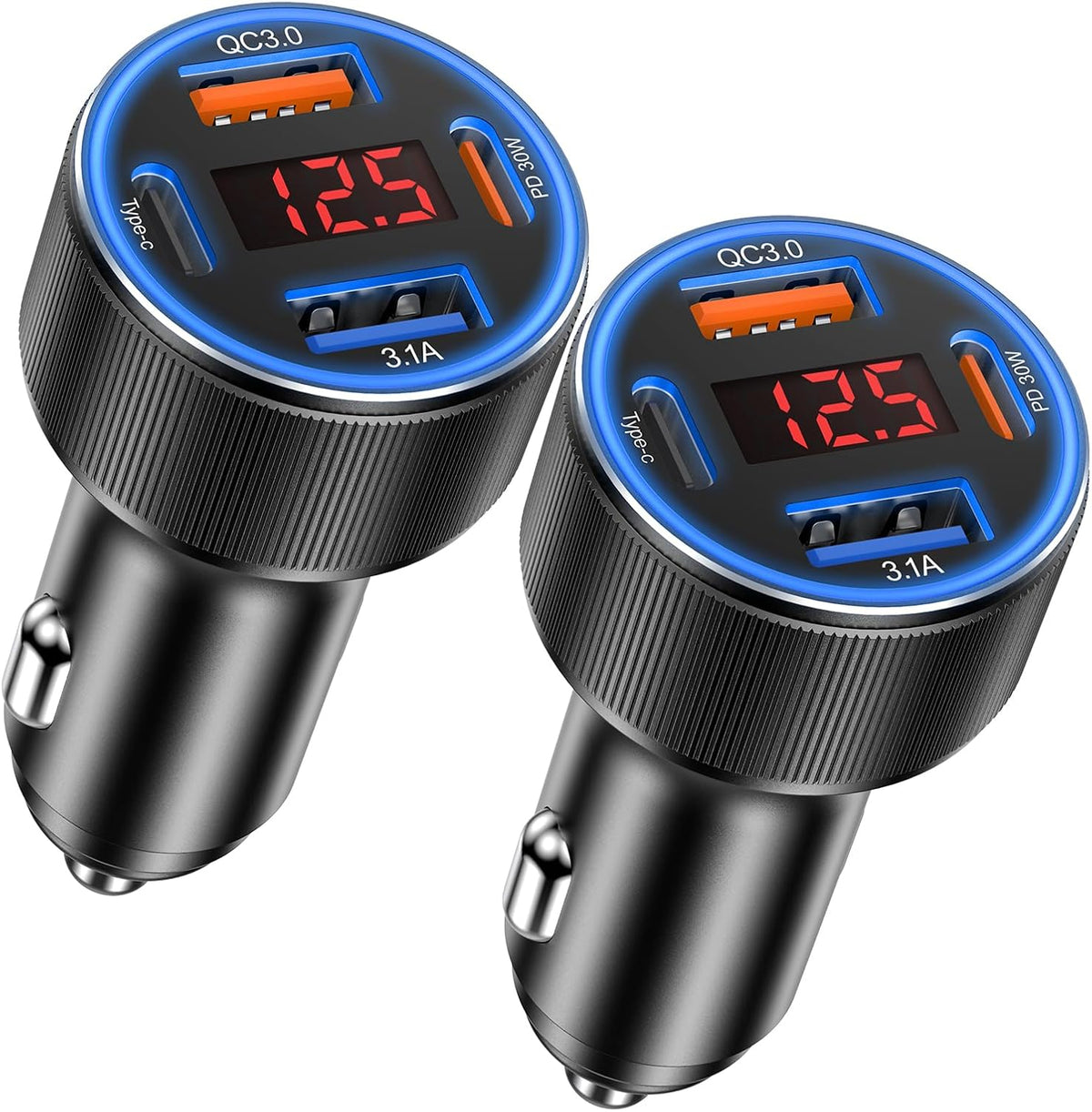 Car Charger USB C with Voltmeter, 4 Ports Cigarette Lighter USB Charger