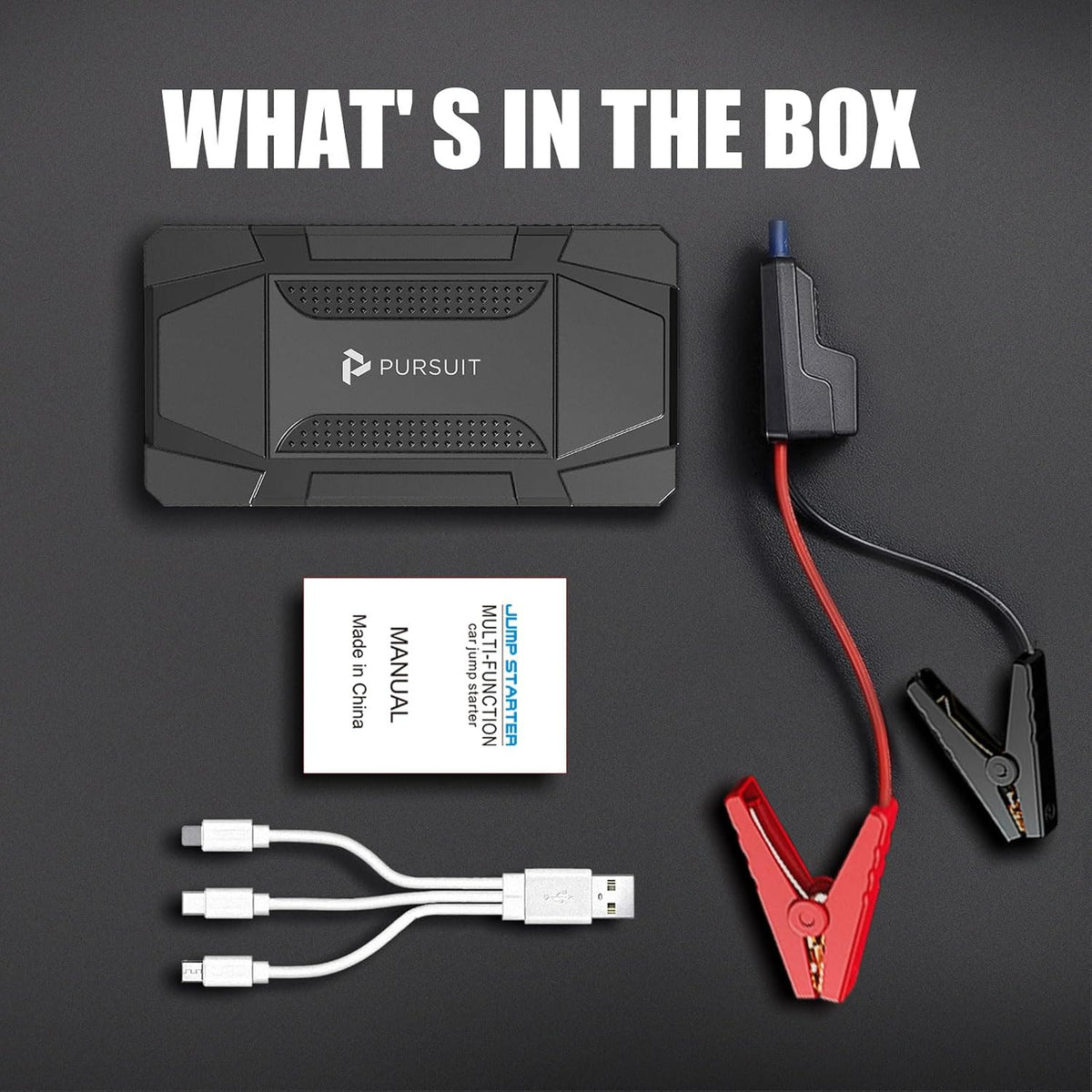 Pursuit 800A Car Jump Starter, 12V Battery Booster Pack, Portable Power Bank with LED Flashlight, Suitable for 5.0L Gas 2.0L Diesel