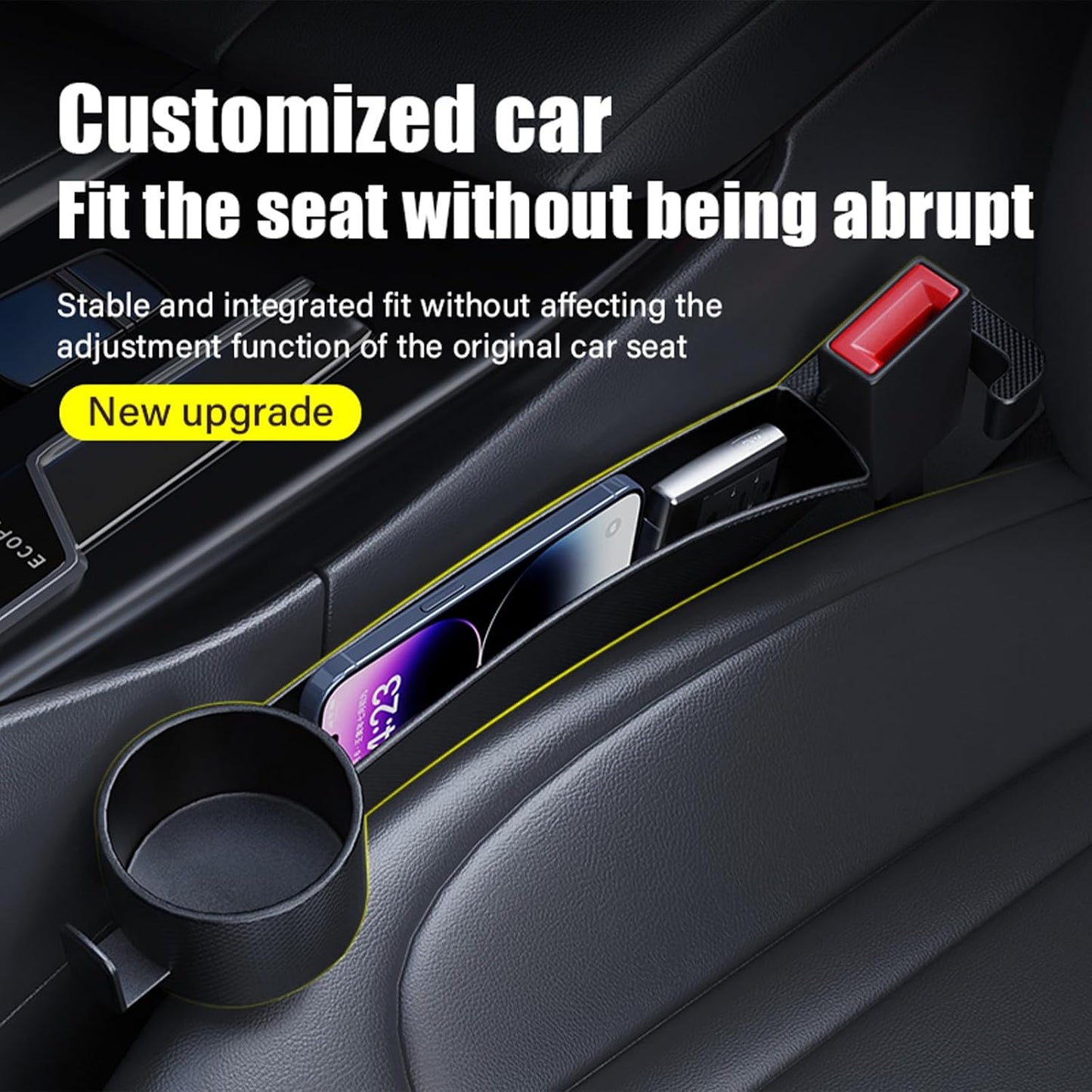 2 Pack Dual Car Seat Gap Filler with Cup Holder, Car Gap Plug Seat Fillers with Black-Carbon Fiber Texture for Cars SUV Trucks, Console Side Gap Organizer Storage, Fit for 1'' Seat Console Gap
