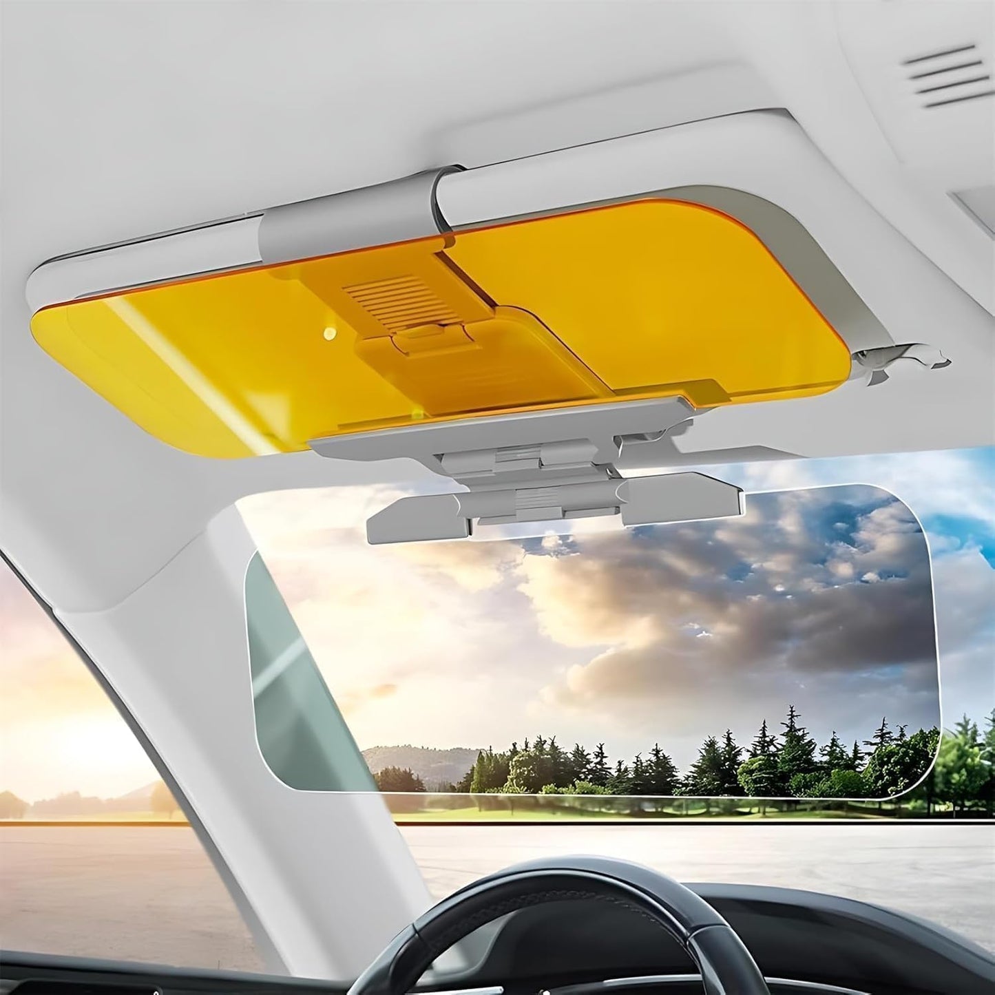 Day/Night Polarized Sun Visor Extender for Car/Trucks, Anti-Glare UV Protection Clip-On Shield, Shatterproof Optical Acrylic/Heat Reducer/Universal Adhesive-Free Sun Visor for Car Windshield