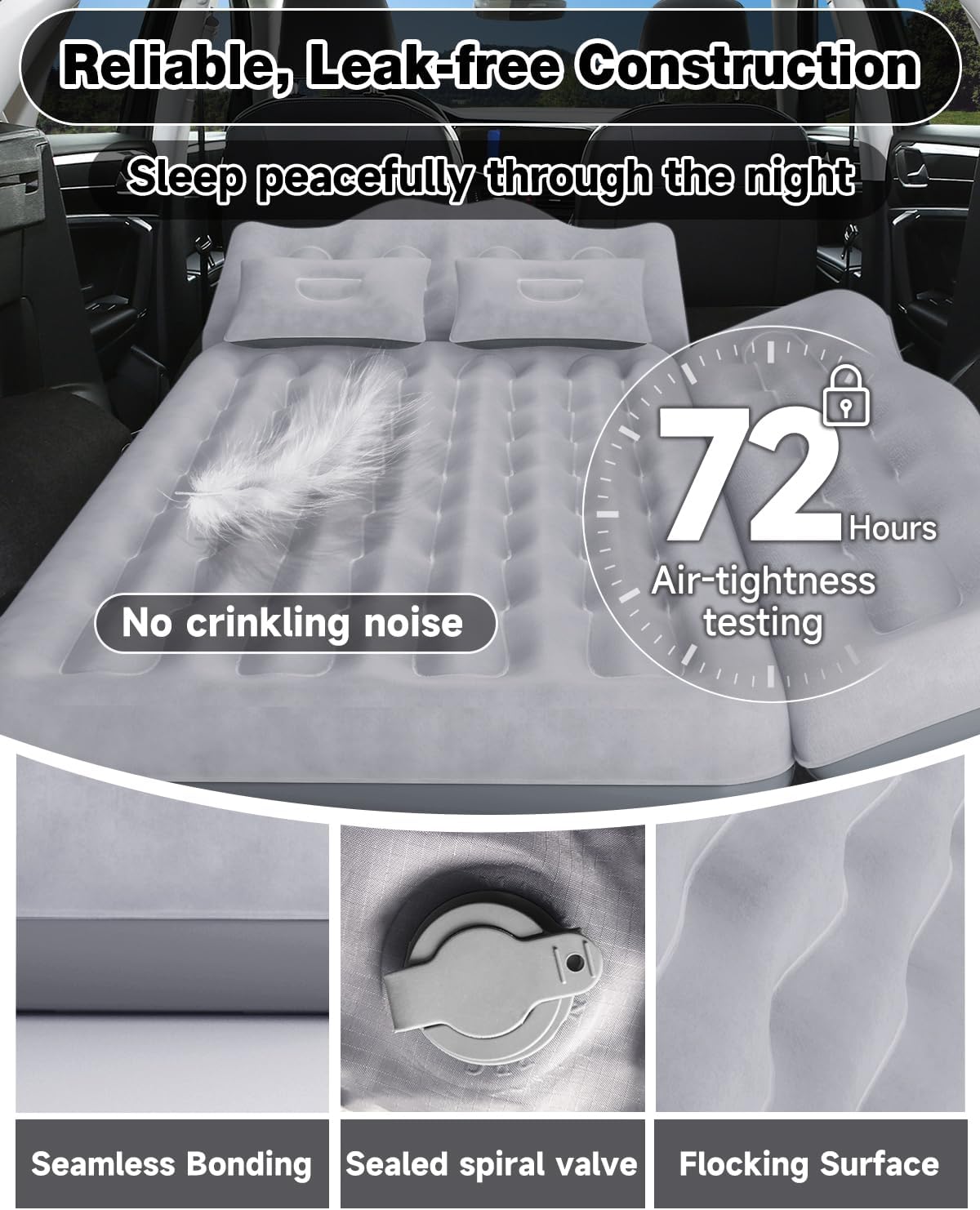 Umbrauto Truck Air Mattress Back Seat| Inflatable Car Camping Mattress Bed for Back Seat, SUV Blow Up Rear Seat Sleeping AirBed for Van Travel with Pump & Pillows