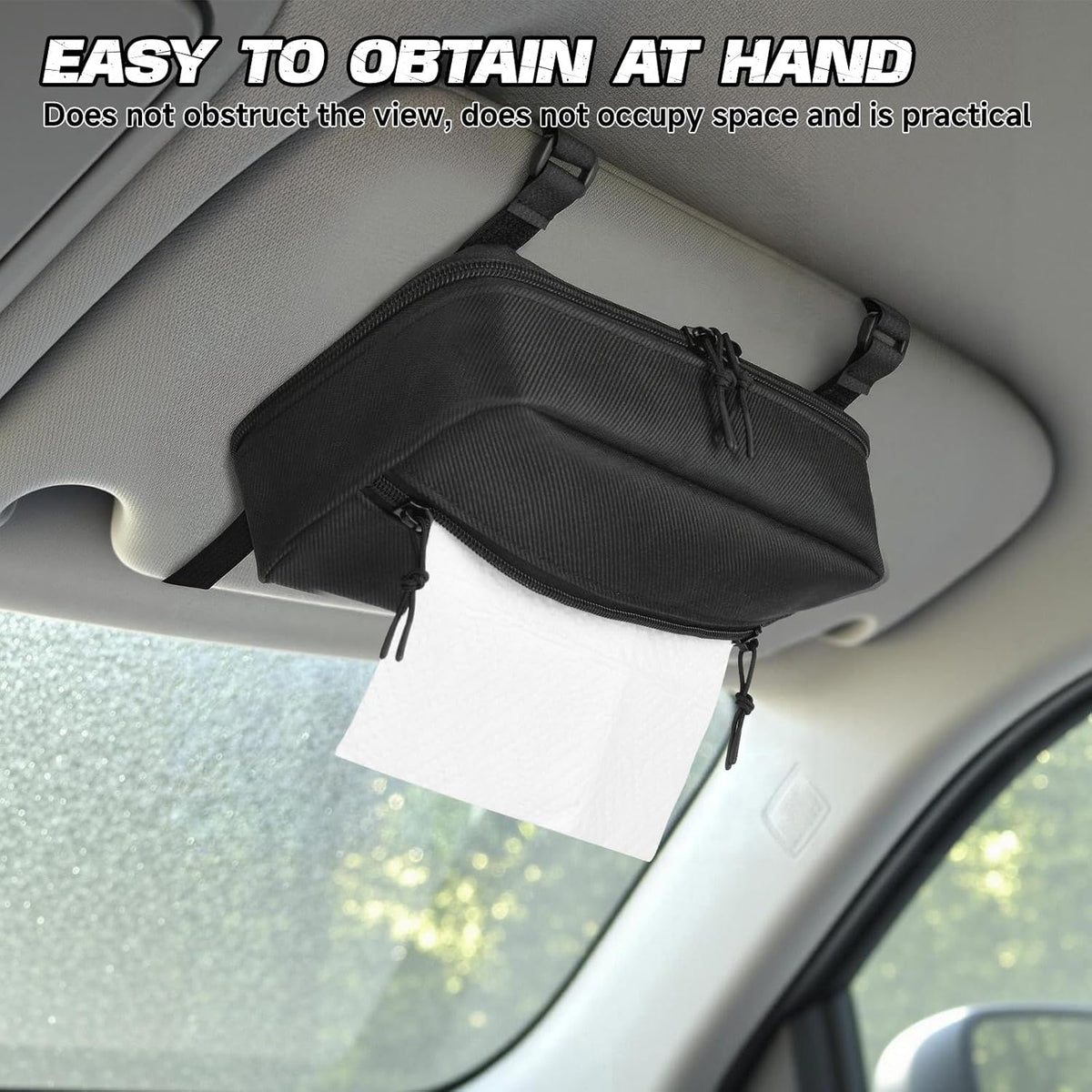 Homakover Car Tissue Holder for Visor, Adjustable Strap Napkin Holder for Visor, Carrying Case for Car Tissue, Fit Most Cars, SUV and Truck