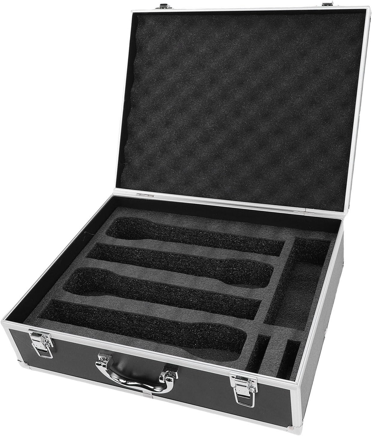 ASHATA Hard Shell Carrying Case for Wireless Mic System Storage, Aluminum Alloy Sturdy Build, Holds 4 Microphones Compact Storage Bag for Receiver & Accessories