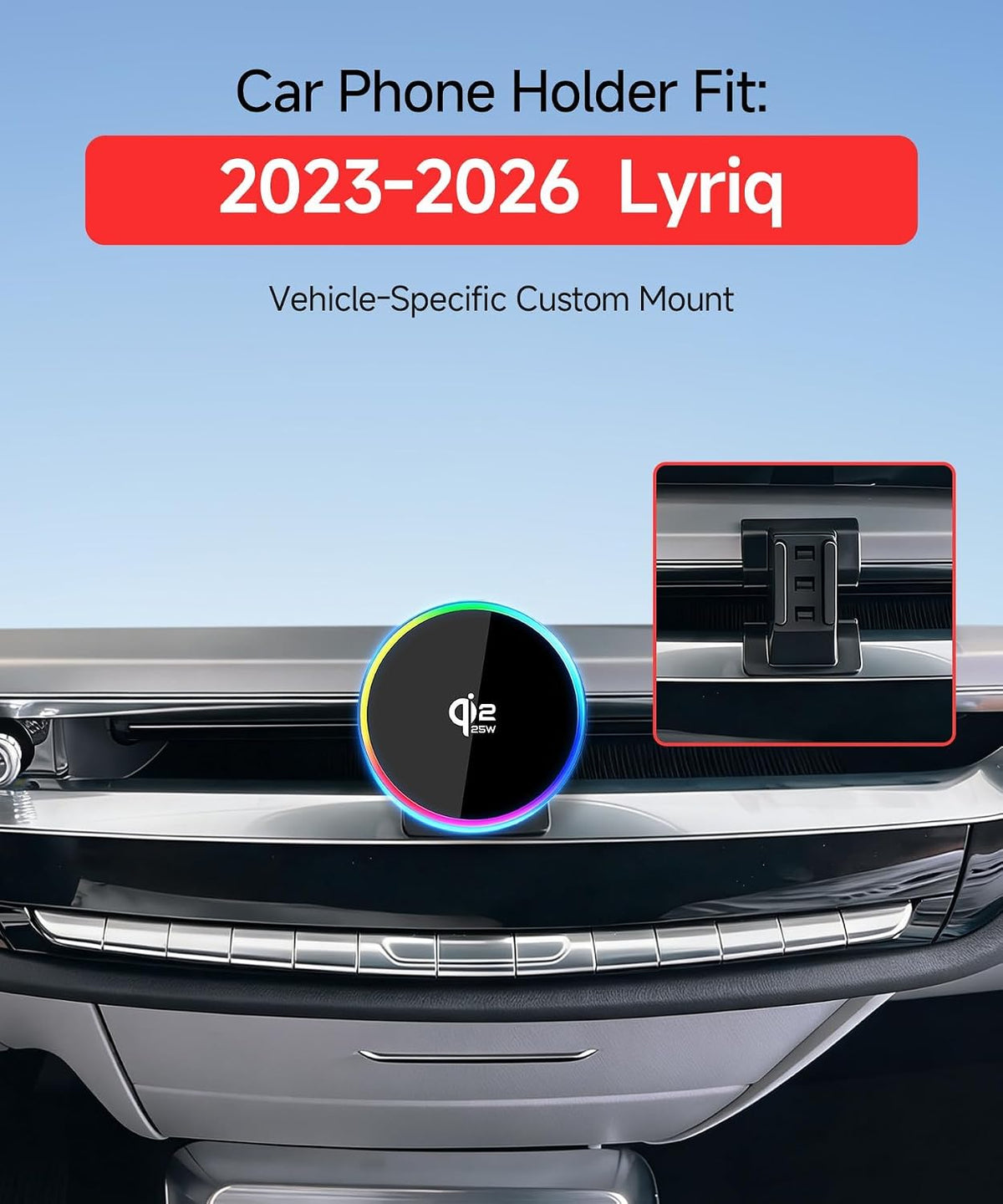 Qi2.2 25W Wireless Charger Car Phone Mount for Cadillac Lyriq 2023-2026