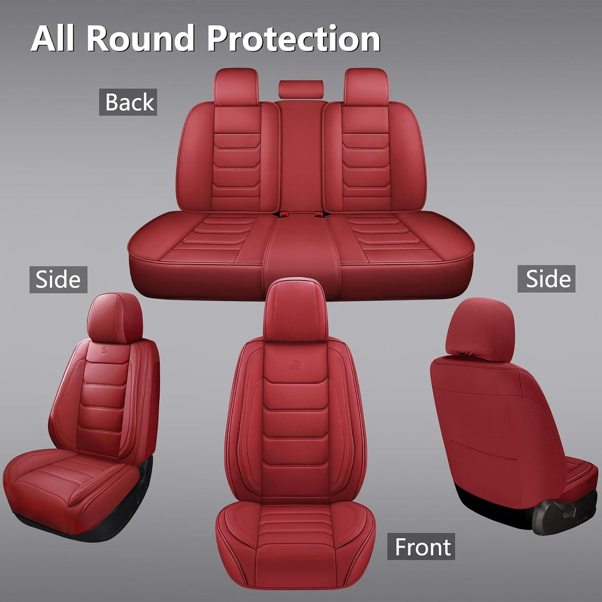 Full Coverage Faux Leather Car Seat Covers Full Set,Automotive Seat Covers for Cars,SUVs Pick-up Truck, Car Seat Cushion, Wine Red Seat Covers for 5 Seats