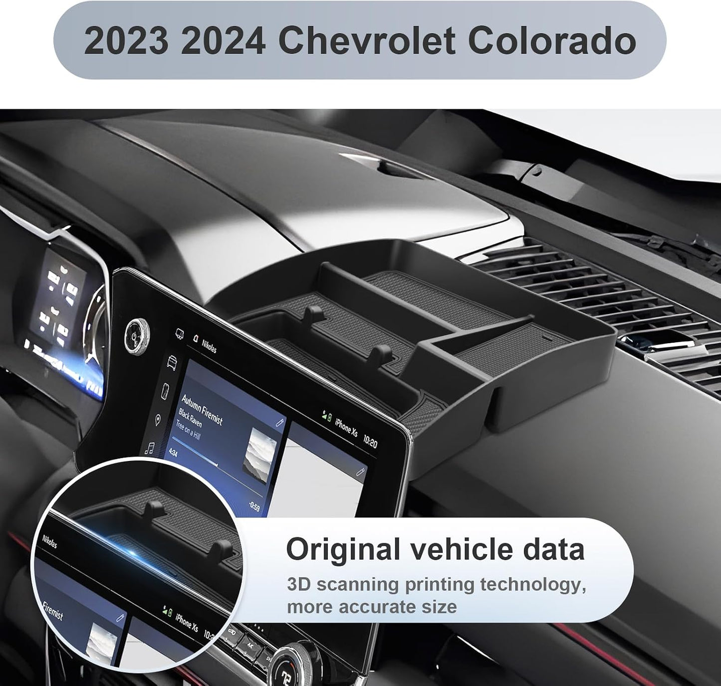 SKTU for 2023 2024 2025 2026 Colorado Dashboard Organizer 2023-2026 Chevy Colorado/Canyon Behind Screen Organizer 2024 2025 2026 Chevy Colorado Accessories with Phone Holder (Not for Speakers on Dash)