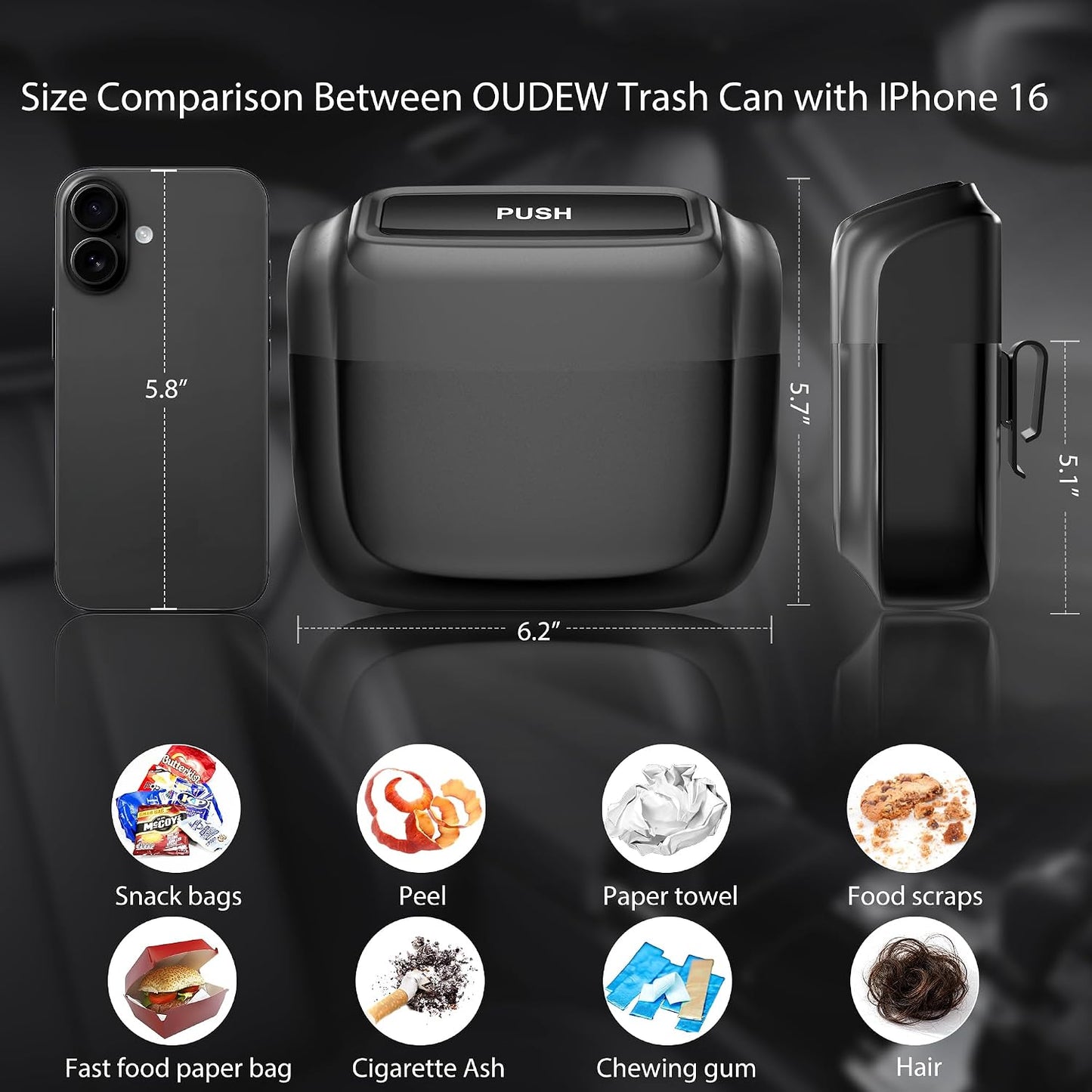 2 Packs Car Trash Can with Lid，Built-in Storage Garbage Bag，Leakproof Vehicle Trash，Car Accessories for Interior,Mini Garbage Bin for Automotive, Office, Kitchen,Bedroom，with 60pcs Trash Bags