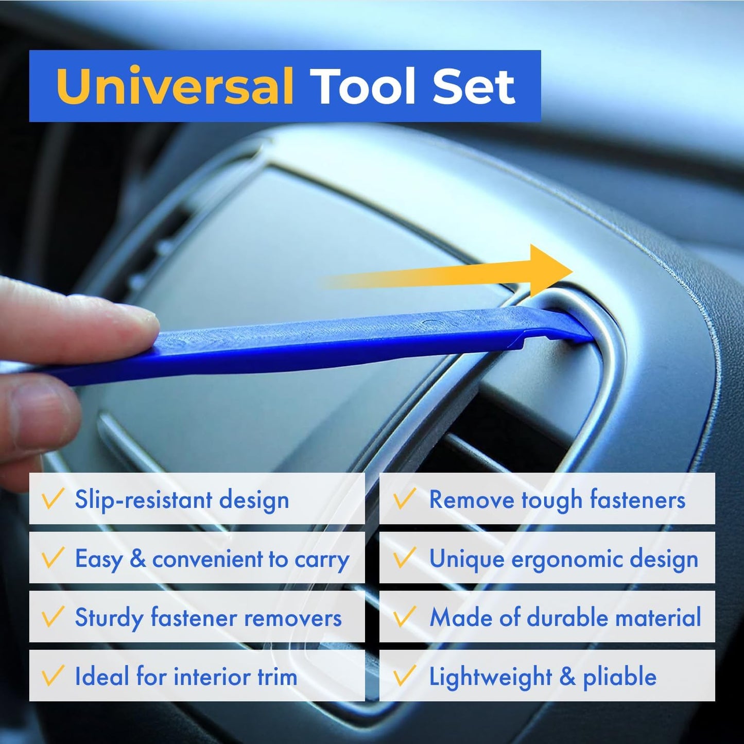 Tresalto Auto Trim Removal Tool Kit - 5 Piece Set for Dash, Door Panel, Clip Remover - Scratch-Resist Nylon Pry Tools for Interior Car Trims Work - Panel Prying Tools Included - Blue