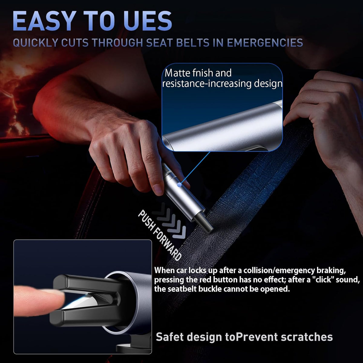 Car Safety Hammer Seatbelt Cutter, 2026 Upgraded Transparent Lid