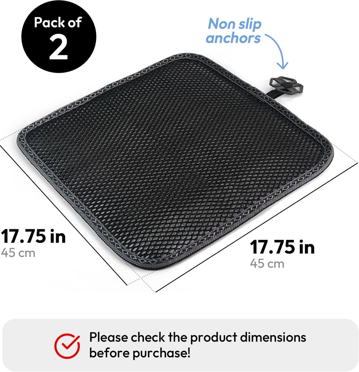 carrotez Cool & Breathable 3D Air Mesh Car Seat Cushion 17.8" x 17.8" Black