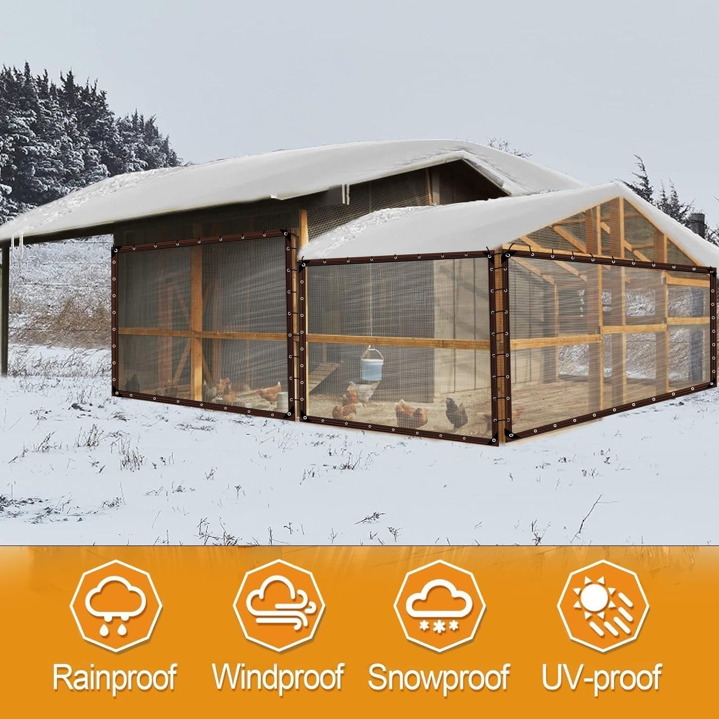 14X26FT Clear Plastic Tarp with Increase Grommets| Windproof Rope| Heavy Duty|Waterproof | TransparentVinyl Tarps Tarpaulin Patio Enclosure for Winter Outdoor Porches Henhouse Rainproof Cover