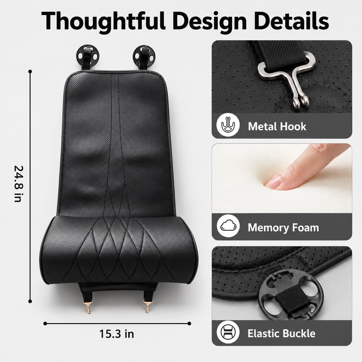 Car Seat Extender Leg Support Cushion, Memory Foam Car Seat Leg Extender with Perforated Leather Cover, Universal Design Thigh Support & Seat Protector for Long Drives & Daily Commuting (black)
