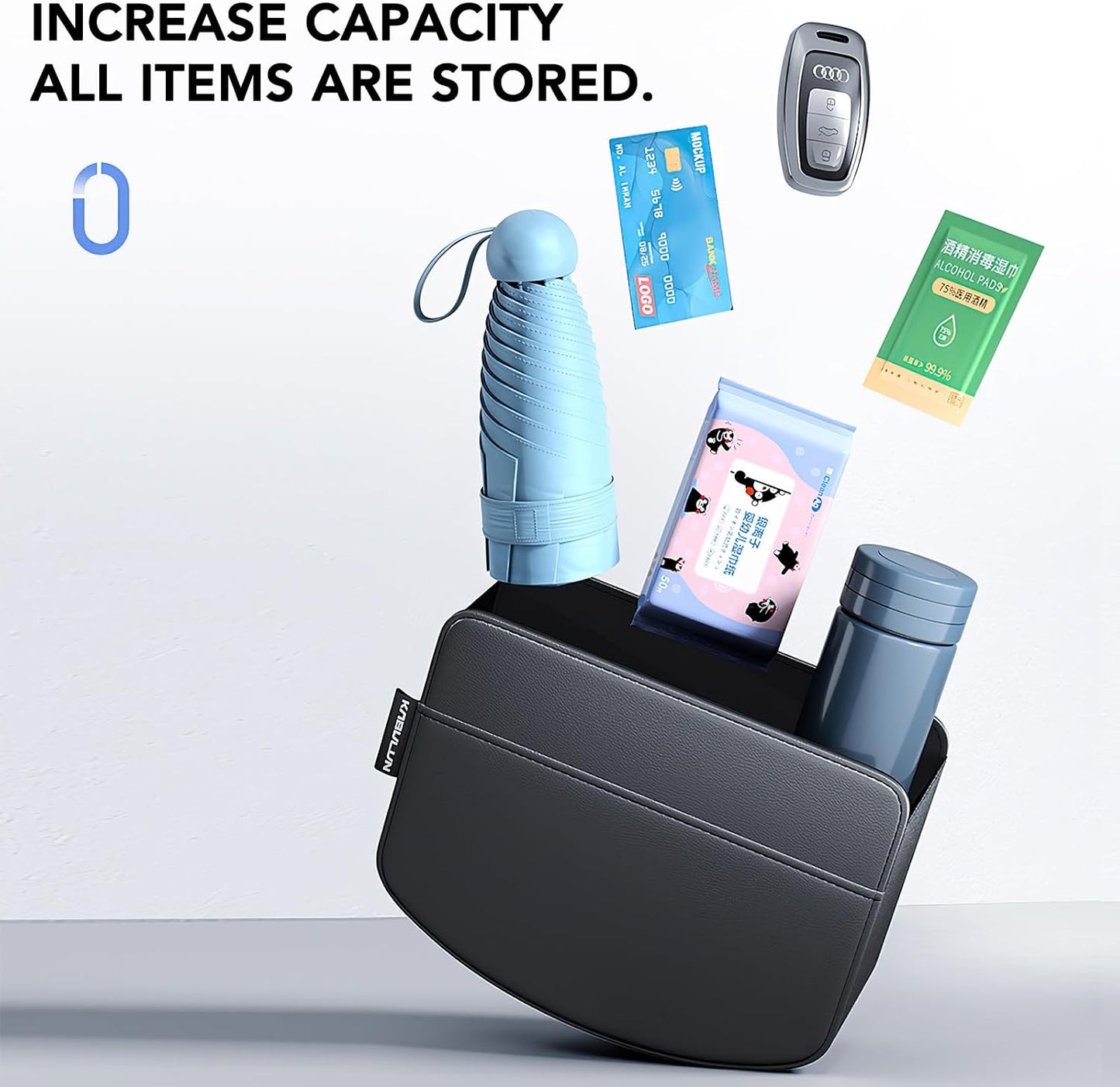 LEIWOOR Car Door Organizer & Cup Holder, Multifunctional Car Storage Box, Trash Can, Large Capacity Storage Bag, Foldable Side Storage Pouch, Interior Accessory for Sedan SUV Truck (Sleek Minimalist)
