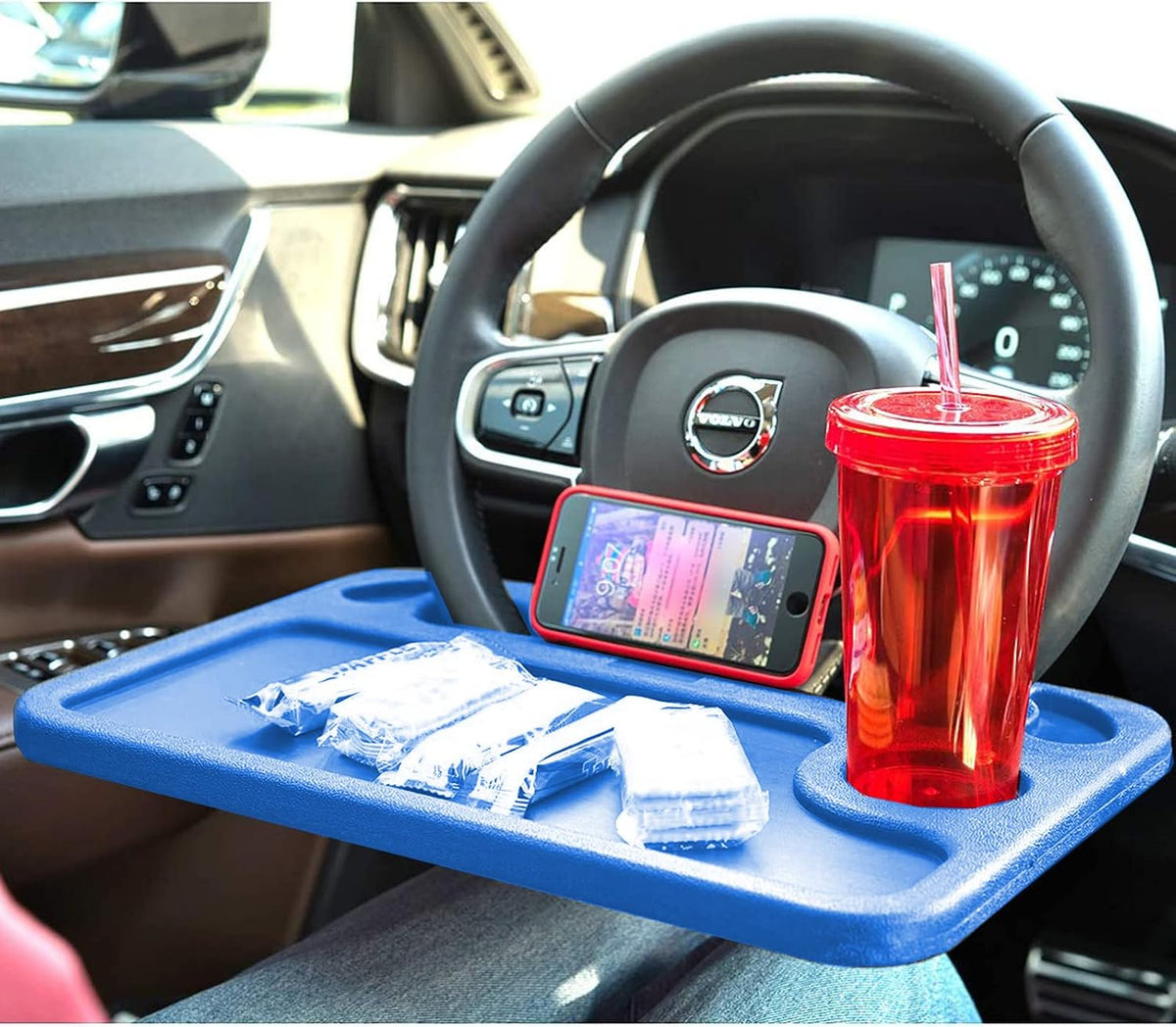 Steering Wheel Tray,Car Desk for Writing,Laptop,Tablet,iPad or Notebook with Pen Slot,Food Eating Table Trays,Fit Most Vehicle Steering Wheels(Blue)