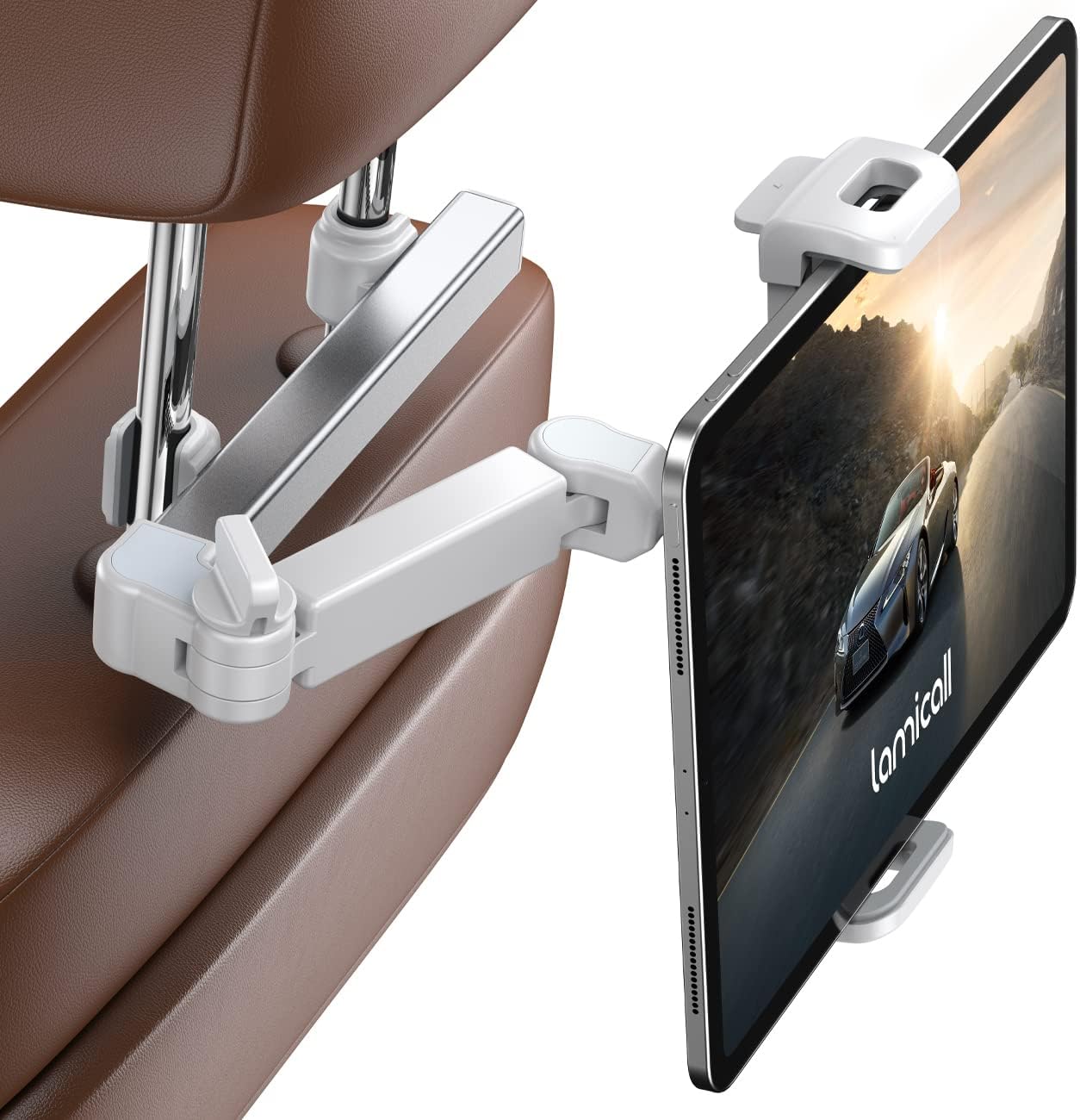 Lamicall Car Headrest Tablet Holder - [3 in 1 Extension Arm] Adjustable Tablet Car Mount for Back Seat, Gifts Road Trip Essentials for Kids, for 4.7-11" Devices, iPad Pro Air Mini, Galaxy, Fire HD