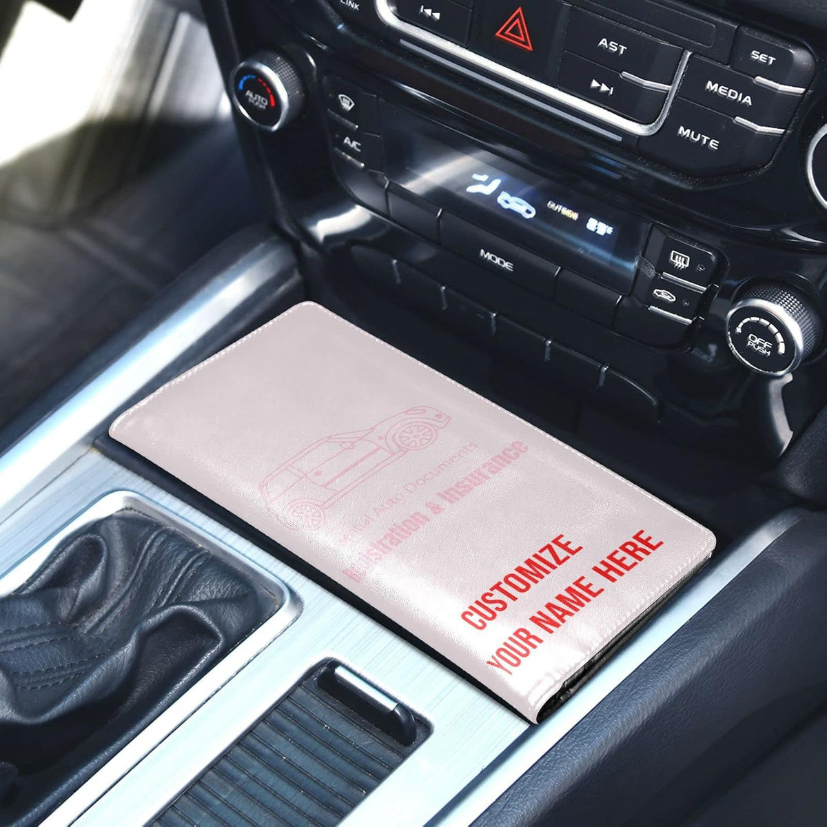 Custom Car Registration and Insurance Card Holder Personalized Leather Glove Box Organize Men Women Wallet Accessories Case for Cards, Essential Document Driver License Blush Pink