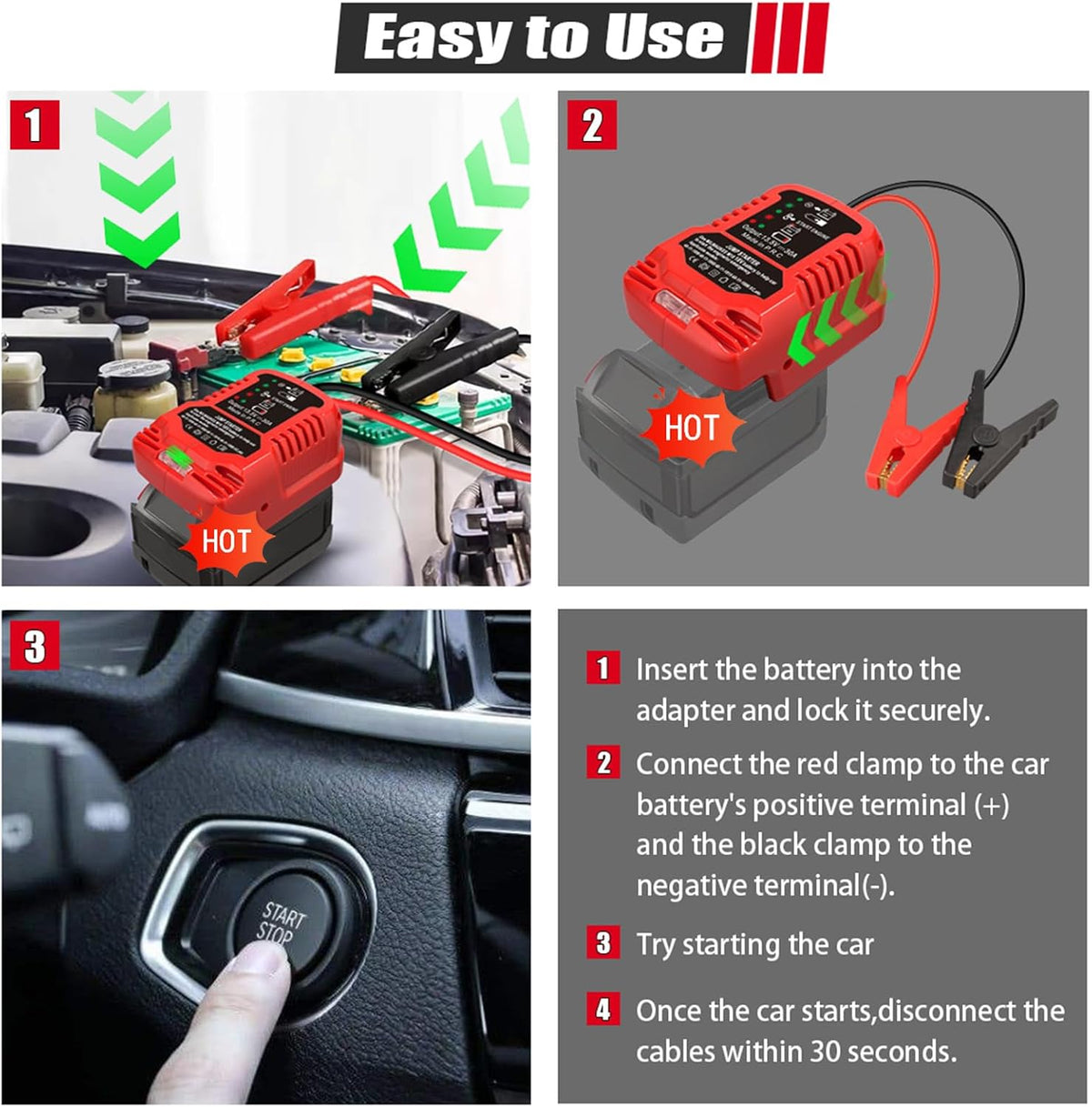Jump Starter Adapter for Milwaukee M18 Battery, 12V Portable Car Jump Cables, Automotive Booster Cable Adapter, Jump Starting Dead or Weak Batteries, Engine up to 3.5 Liters (NO Battery)