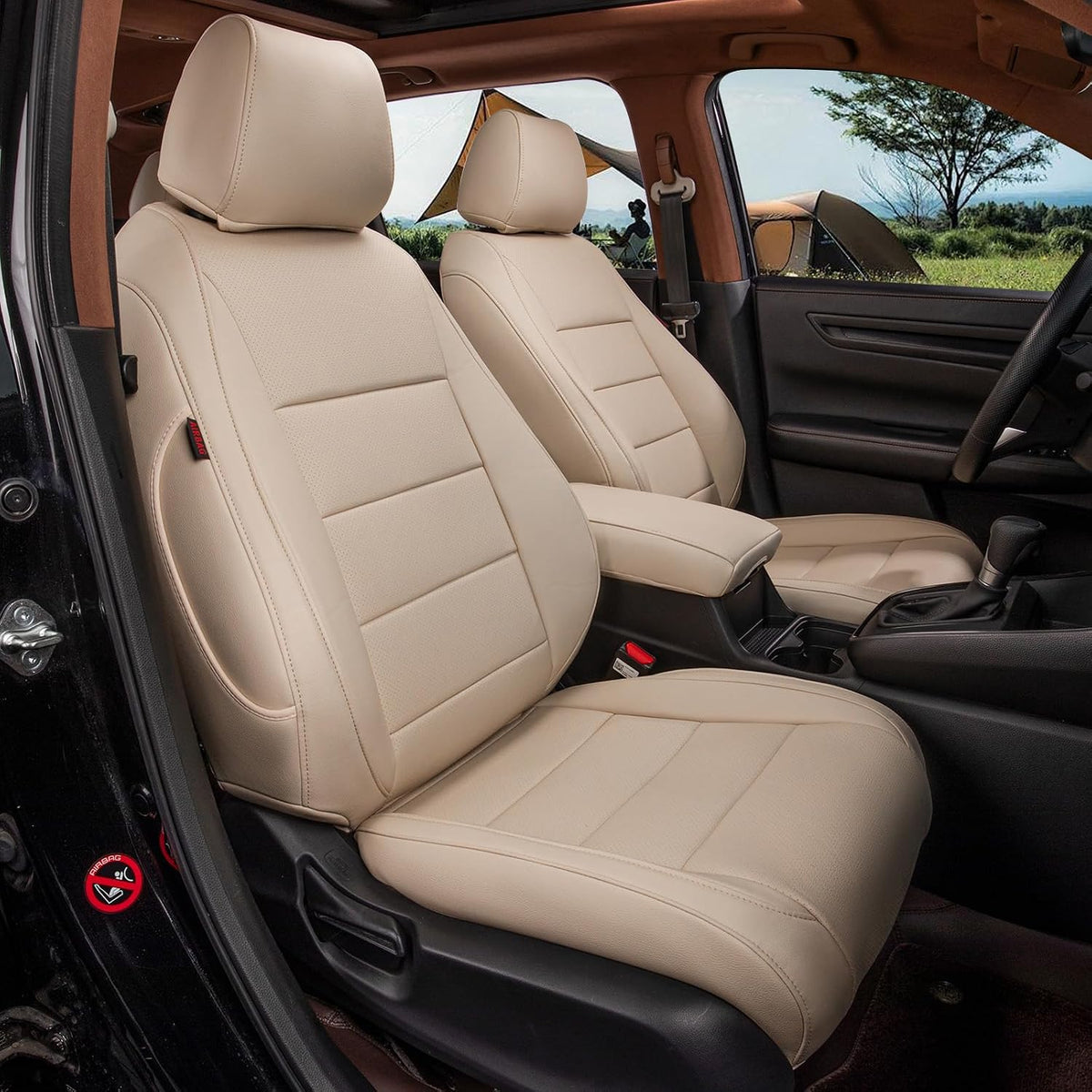 coverdream Custom Seat Covers for 2015-2016 Honda CR-V,Premium Faux Leather Car Seat Cover Set,Full Set Waterproof SUV Seat Protector,Armrest Covers Included (Beige)