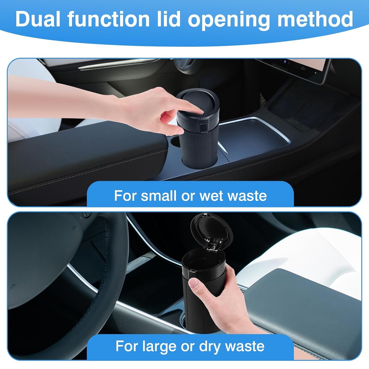 Car Trash Can Bin with Lid, 2 Packs Mini Leakproof Garbage Can for Vehicle, Cup Holder Trash Can, Small Trash Bin for Cars, Home, Bedroom, Office (Black)