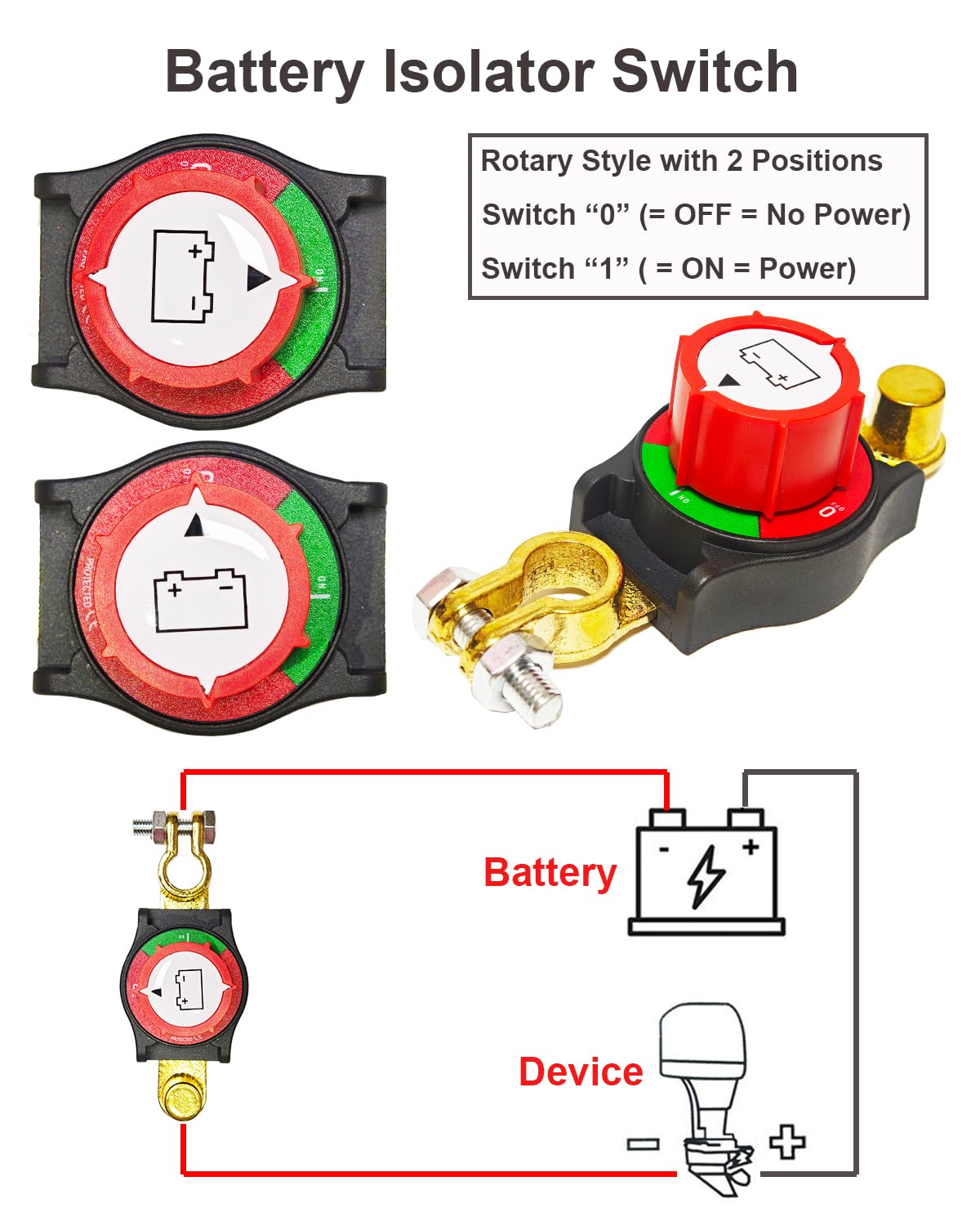 Negative Battery Quick Disconnect, 12V-48V Heavy Duty Top Post Terminal Switch 300A High Current On-Off Kill Switch Power Cut Master Isolator for Car Vehicle RV ATV Boat Marine Trailer