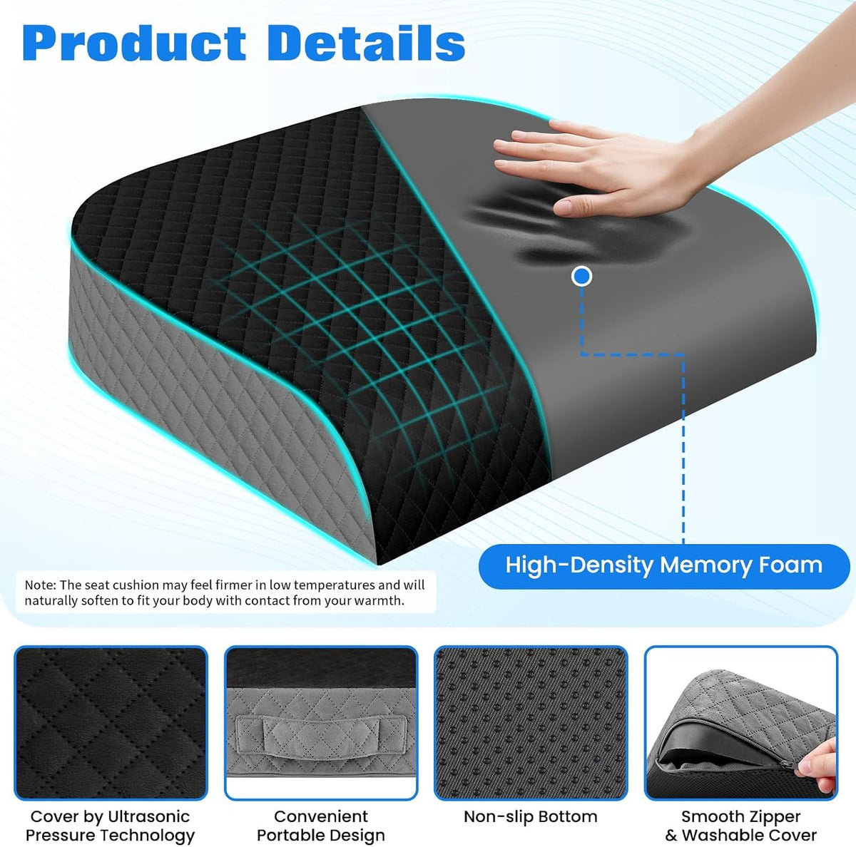 Seat Cushion, Office Chair Cushion, Chair Pad, Large, Black, Large