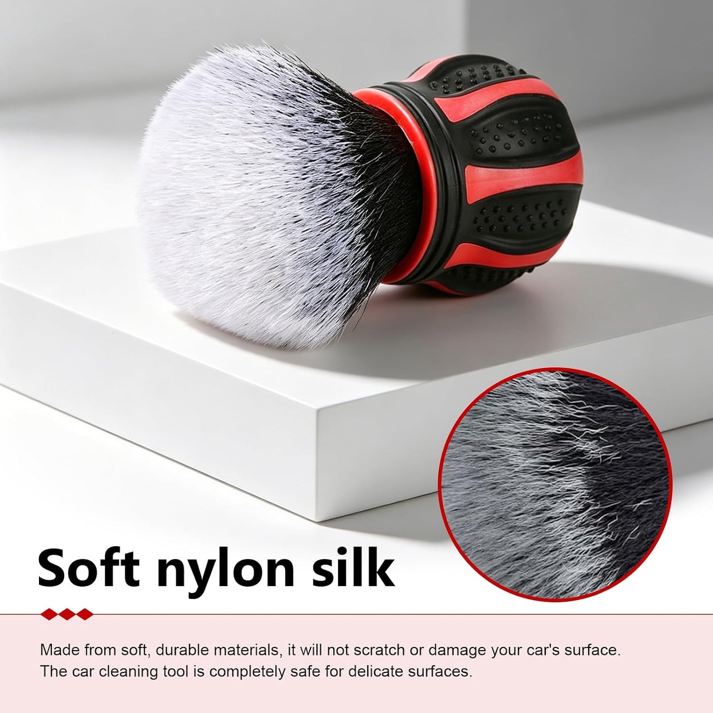 Car Detail Cleaning Brush, Ultra Soft Dense Bristle Dashboard Air Vent Brush, Non-slip Ball-shaped Handle & Storage Holder, Multi-purpose Interior Gap Cleaner for Car & Home & Office (Red)