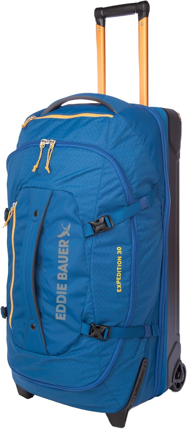 Eddie Bauer Expedition Rolling Duffel Bag with Wheels | Travel | Carry-On | Luggage | Rugged | Durable - True Blue, 22"