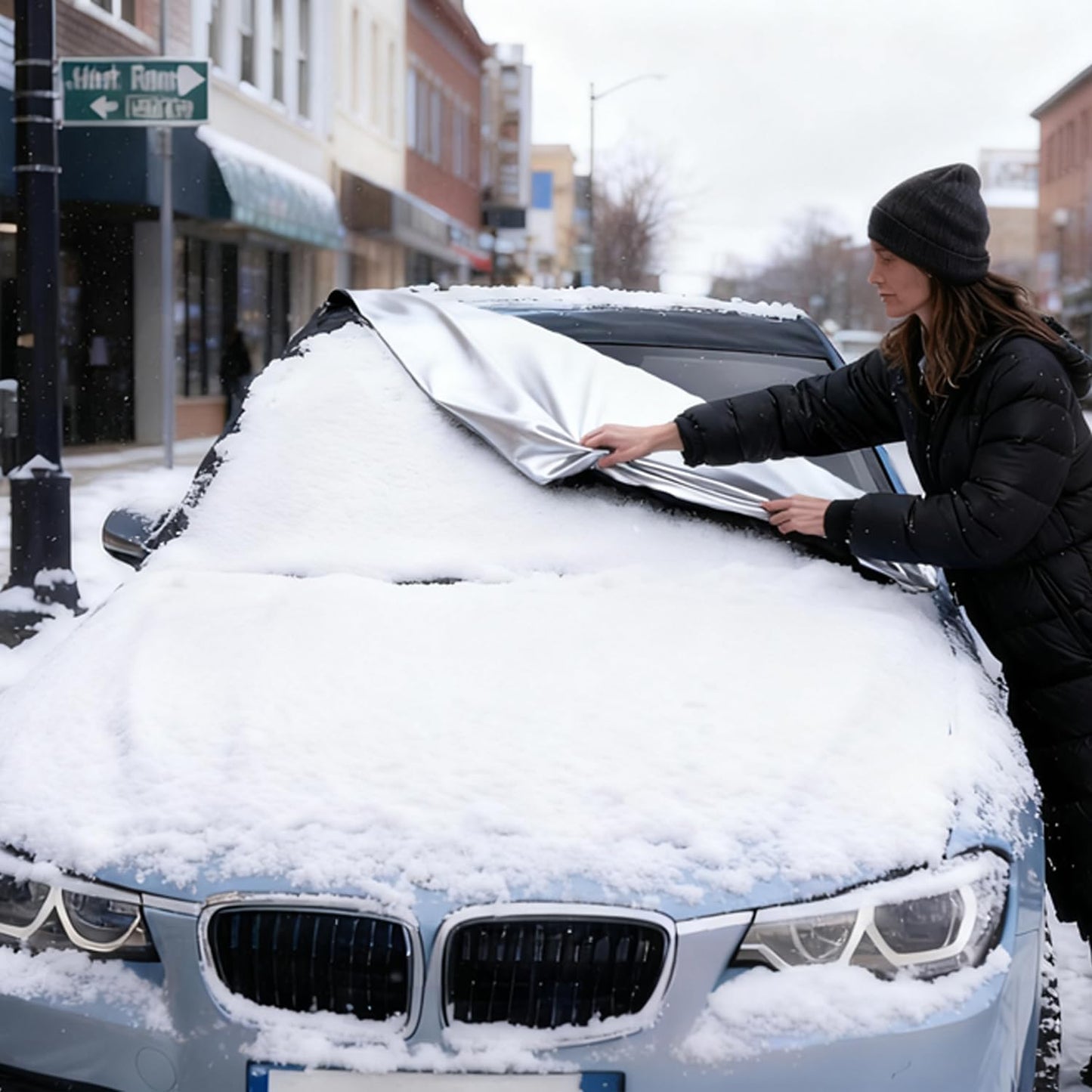 Car Windshield Sun Shade,Two Sided Functional,Windshield Covers for Snow and Ice Windshield Protector for Cars, SUVs, Trucks,Secure Fit Waterproof Frost Cover,Waterproof All Weather