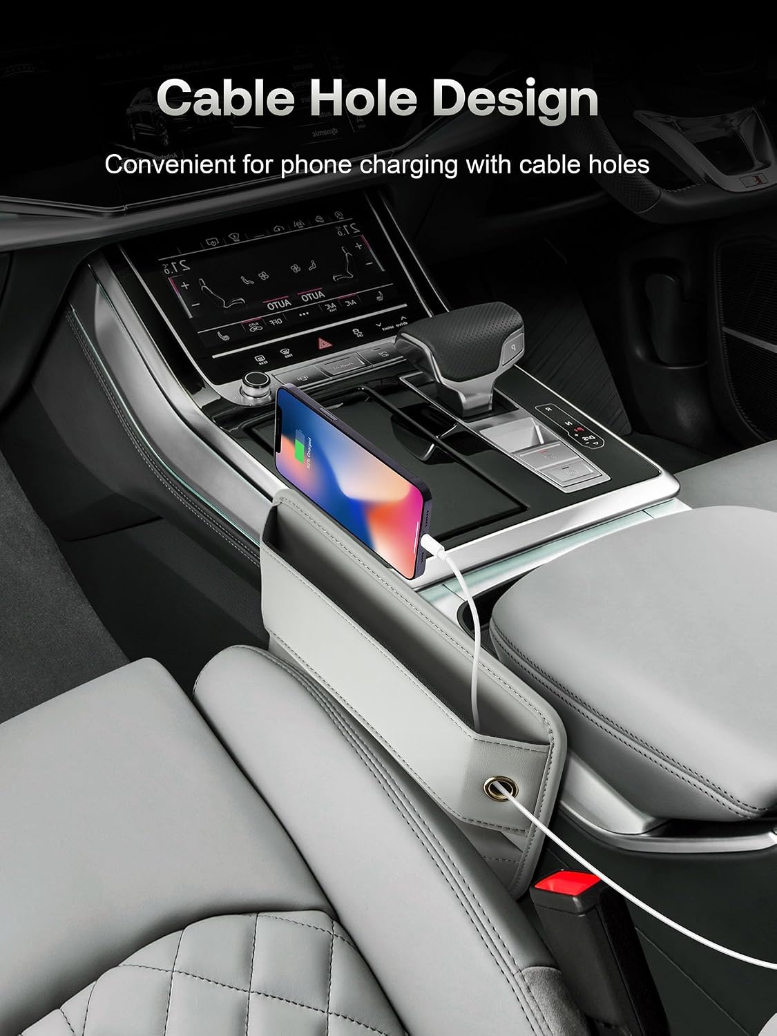 Premium Leather Car Seat Gap Filler Organizer (0.2”-1.2" Gaps), Clever Gifts for Car SUV Truck Owners (Beige, 1 Pack)