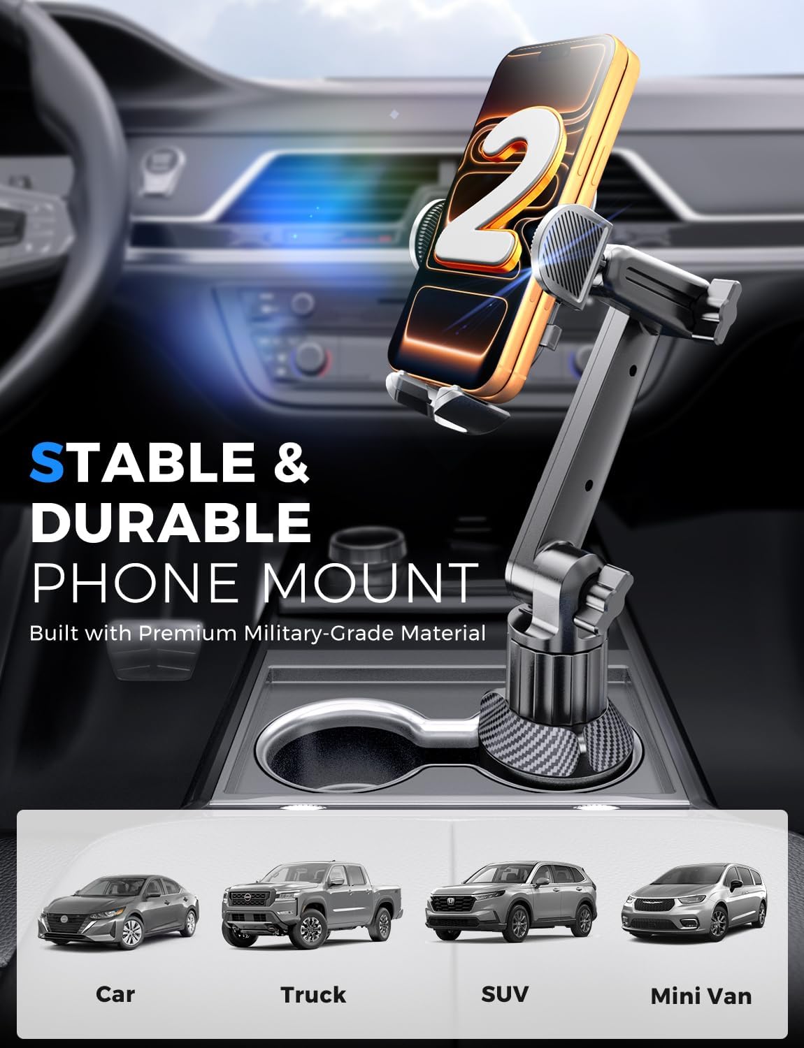 eSamcore Cup Holder Phone Holder, 15" Height Car Cup Holder Phone Mount