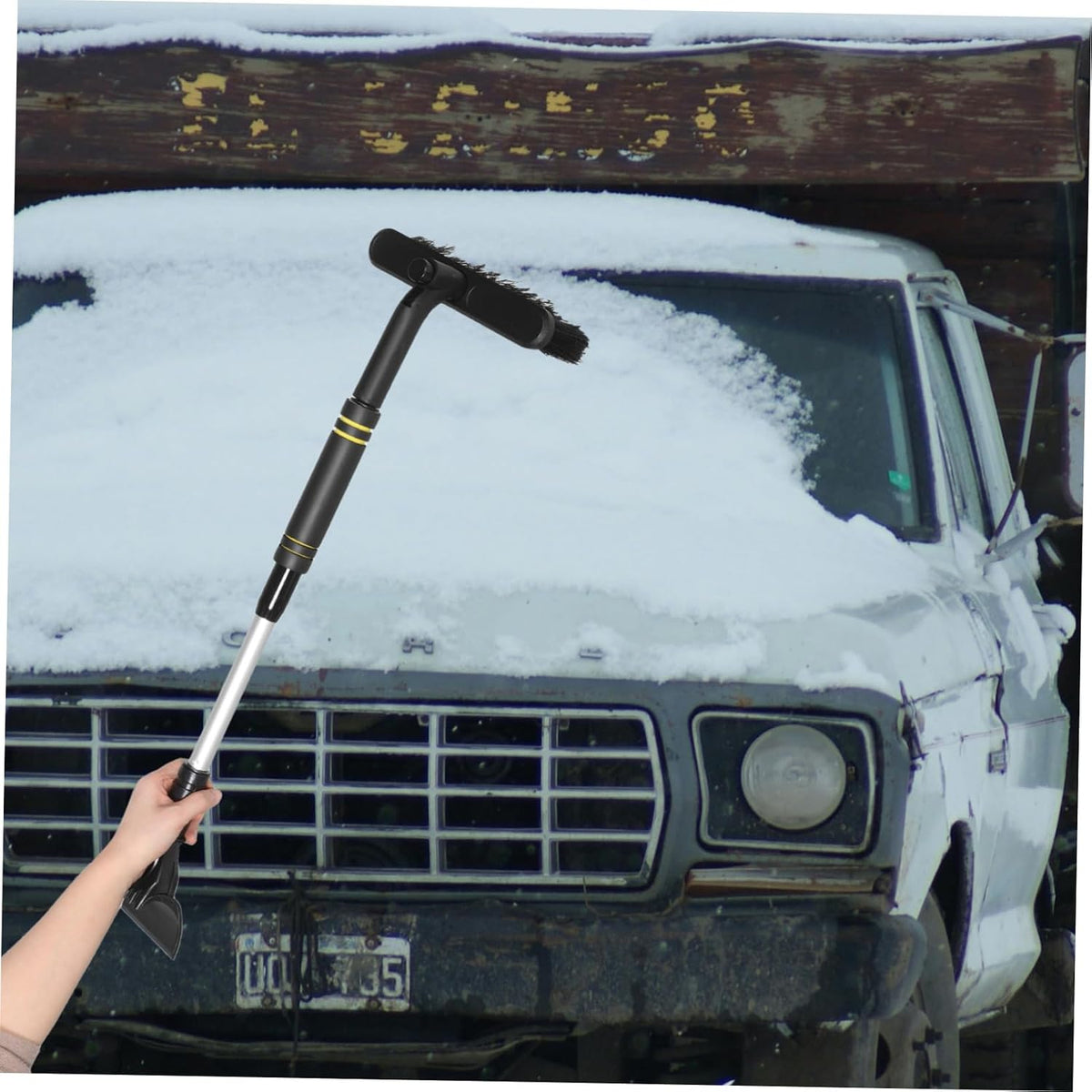 Luxshiny Extendable Snow Brush and Ice Scraper for Cars, Black Plastic