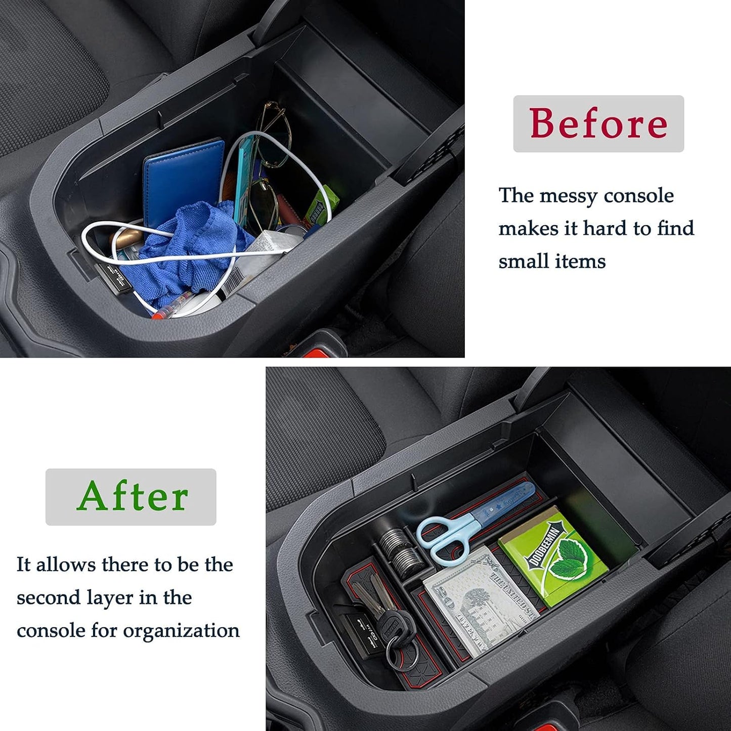 JDMCAR Center Console Tray Organizer Compatible with Toyota RAV4 Accessories 2019-2024 2025 and 2021-2025 RAV4 Prime, Armrest Insert Container ABS Material Secondary Storage Box-Red