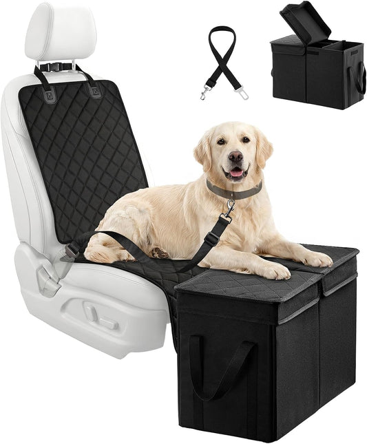 Dog Car Seat Extender with Seat Cover, Front & Back Seat Extender with Storage, Car Organizer for Large Dogs up to 120lbs