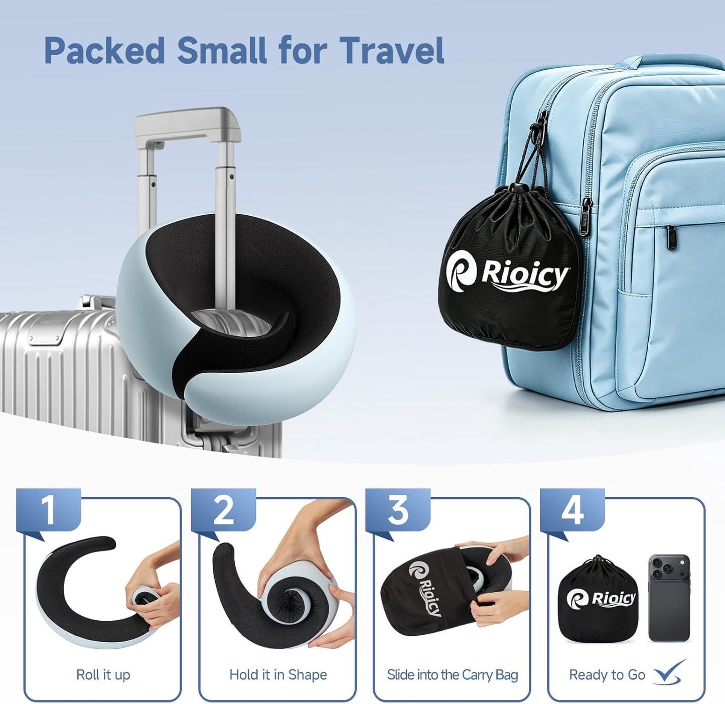 Travel Pillows for Airplanes, Neck Pillow for Traveling, Ergo Memory Foam Travel Pillow, Relief Neck Pain with Breathable Support for Long Flights, Airplanes, Car, Train & Office Use