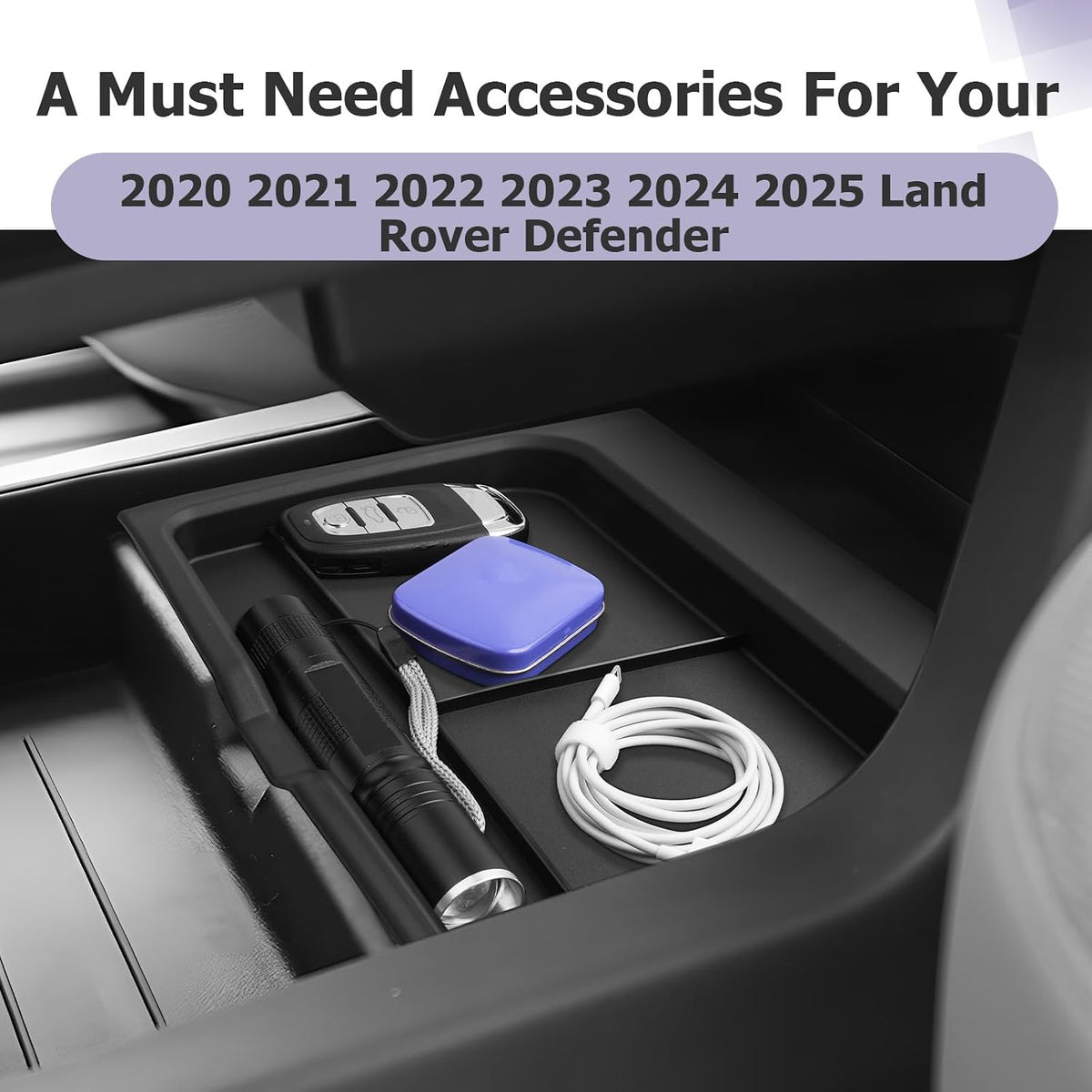 LUWU 2025 Defender Lower Console Organizer Compatible with 2020 2021 2022 2023 2024 2025 Land Rover Defender Accessories Center Console Organizer Armrest Console Organizer Insert Tray