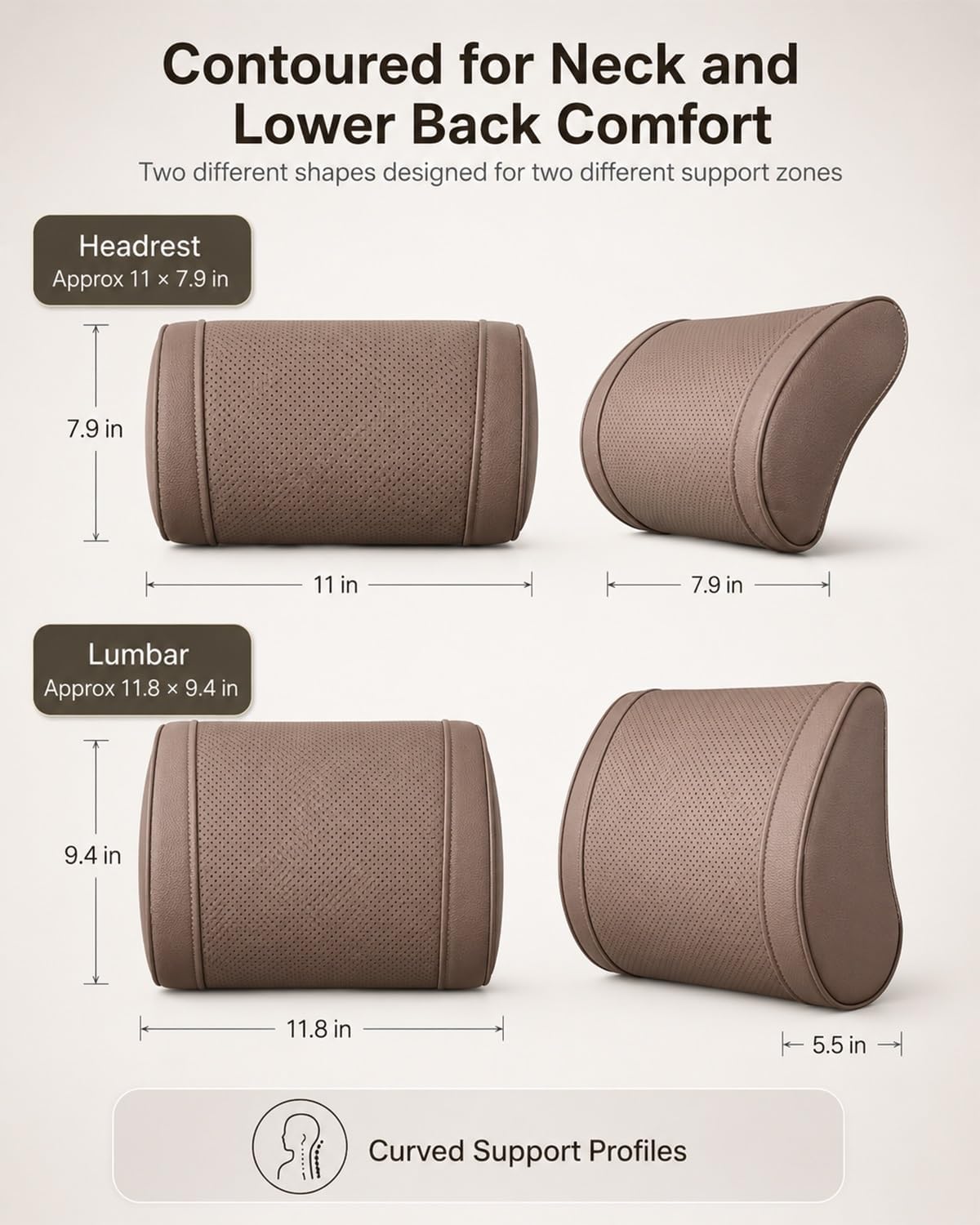 Ergonomic Memory Foam Car Headrest Pillow & Lumbar Neck Support Cushion
