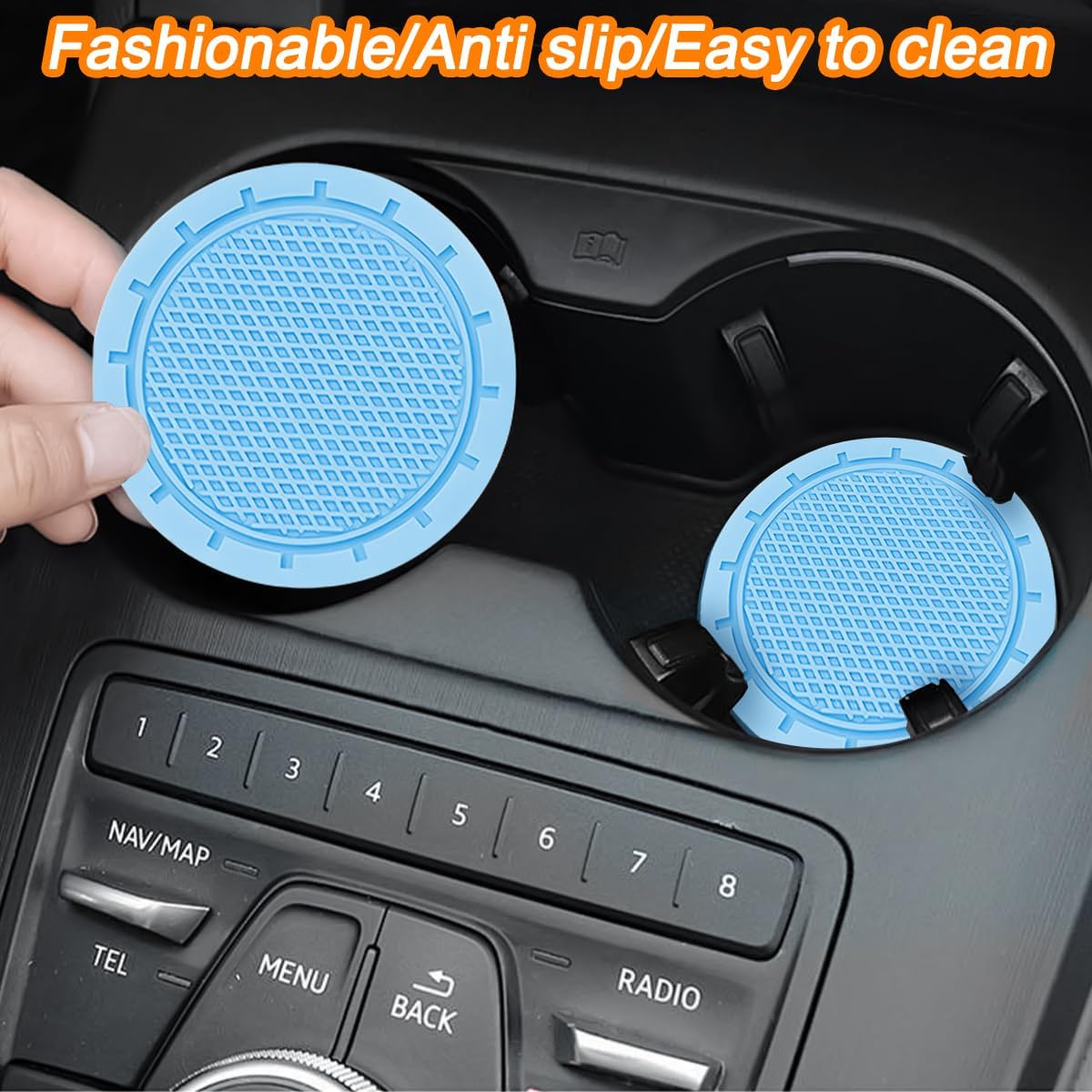 10PCS Car Accessories Set, Vehicle Steering Wheel Cover Seatbelt Protector Cup Holder Coaster Push Start Button Cover Flower Auto Air Vent Clip, Universal for SUV, Truck, RV (Blue)