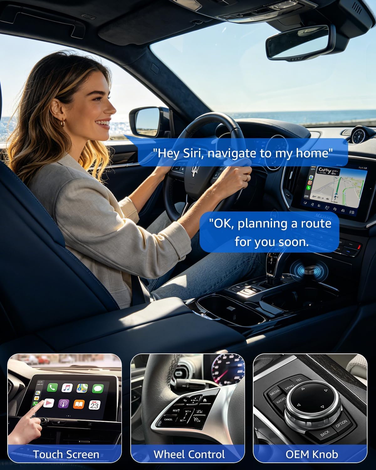 4 in 1 Wireless CarPlay Adapter Car Screen Mirroring Adapter for Apple iPhone& Android, Convert Wired CarPlay to Wireless, Stable Control & No Delay Latency, Plug and Play (PureBlack)