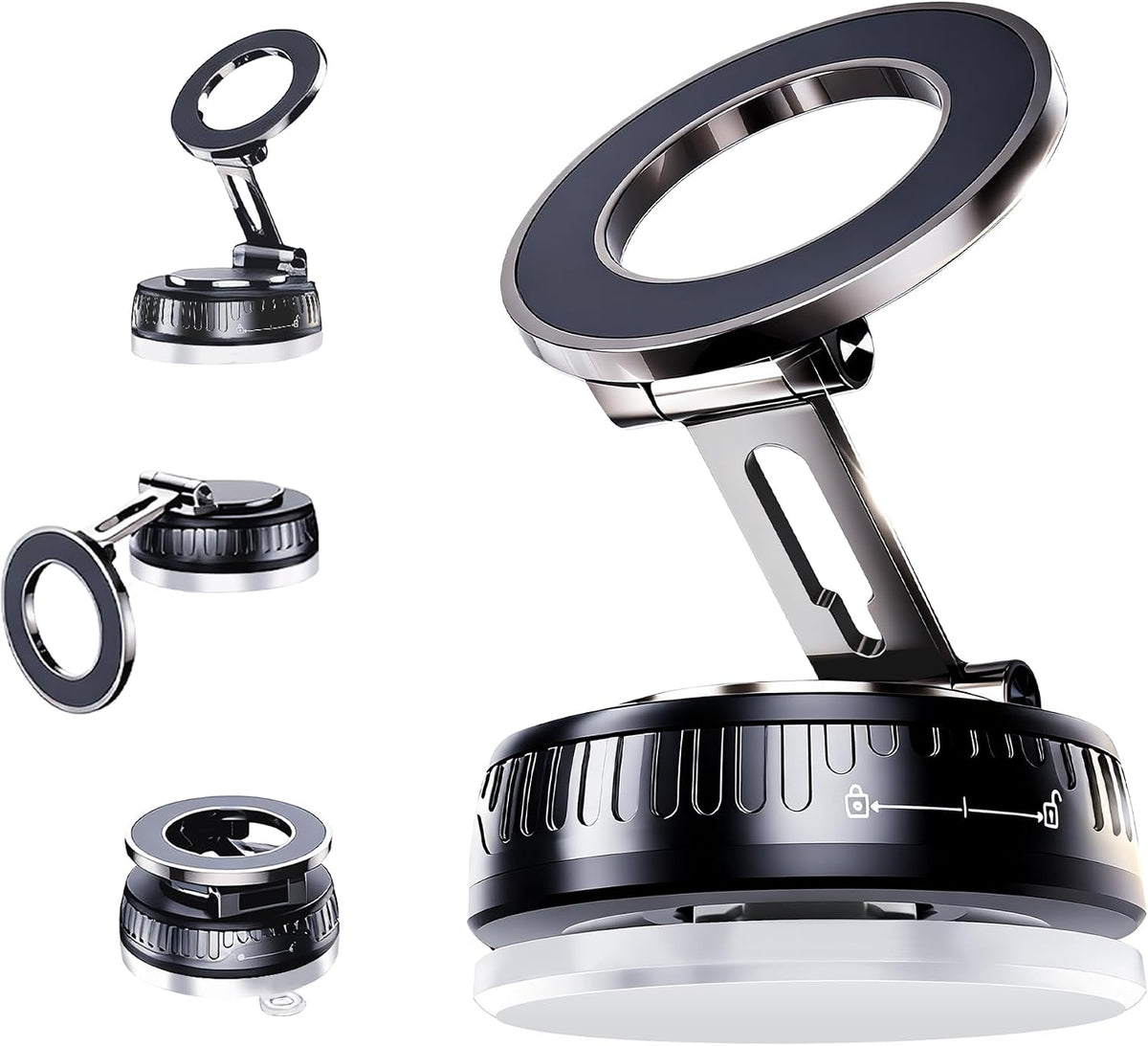 2026 Upgraded Magnetic Car Phone Mount for MagSafe: 360° Rotatable Adjustable Holder with 180+LBS Strong Suction Cup & 2800gf Magnet, Compatible with iPhone 17/16/15 Series & Android Devices