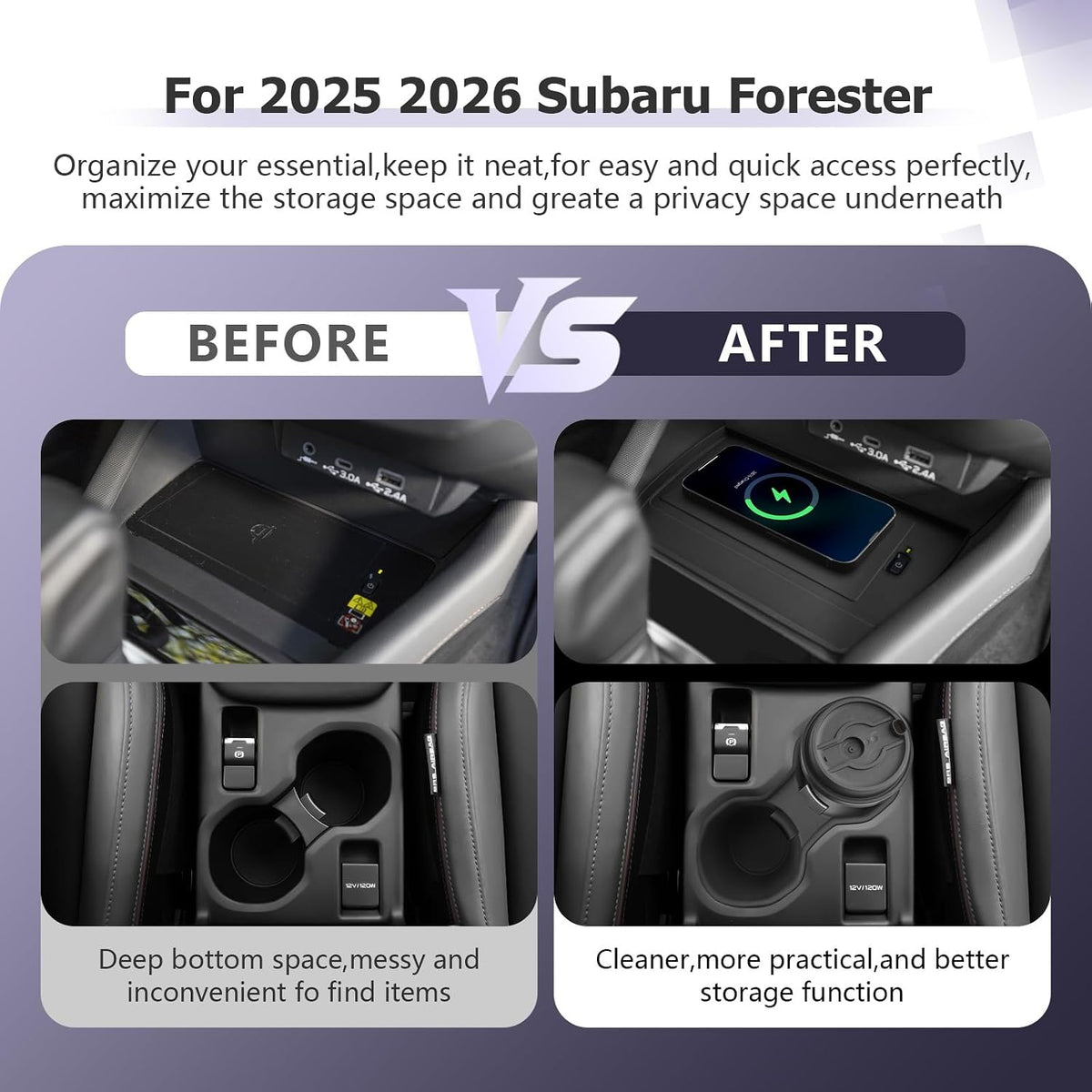 LUWU for 2025 Subaru Forester Accessories Compatible with 2025 Forester Wireless Charging Anti-Slip Mat - Center Console Cup Holder 2-Pack (Not for 2026 Touring/Wilderness/Premium)