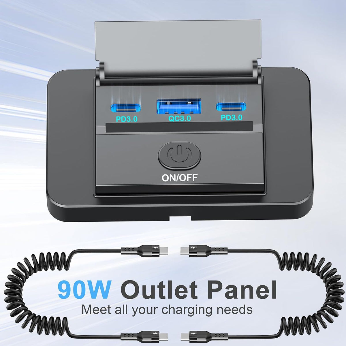 2 Pack 90W 12 Volt USB Outlet Panel Wall Mount Ouffun Dual 36W PD & QC3.0 18W Car USB Port Charger Socket with Dual 65W USB C Cable for Car Bus RV Truck
