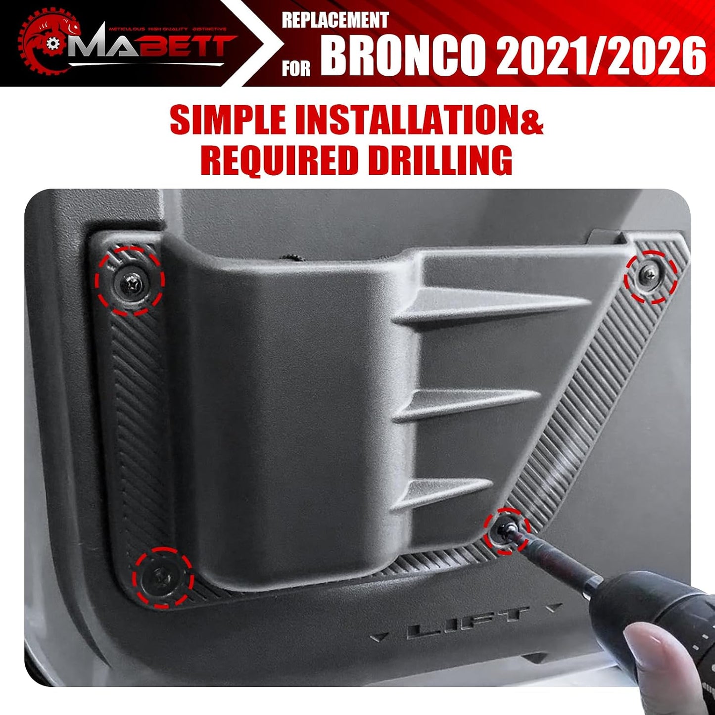Mabett Rear Door Pocket for Ford Bronco Accessories 2026 2021-2025, Side Door Storage Box fit Bronco 4-Door, Drilling Required, Black