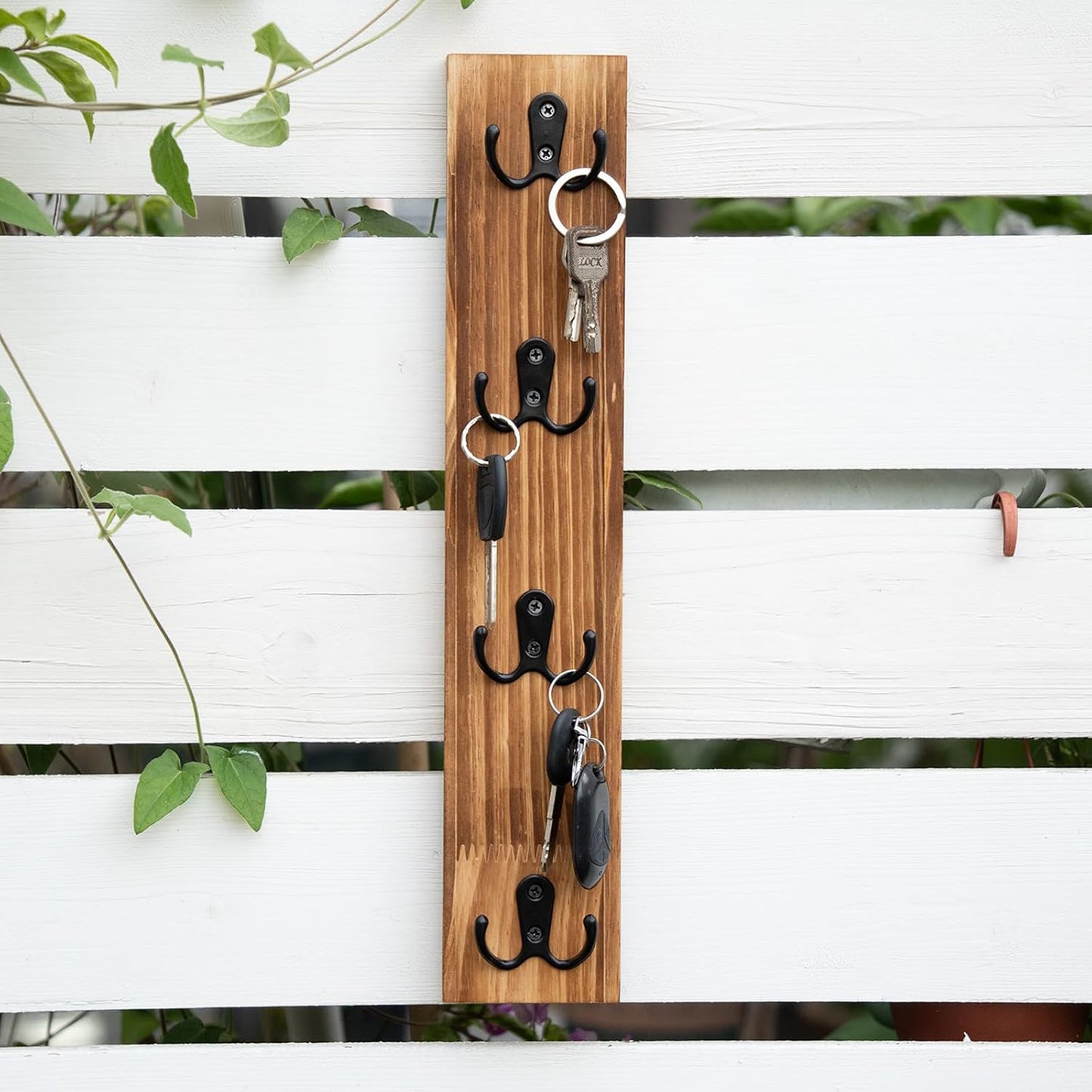 Yohsnor Vertical Key Holder for Wall - Mounted Wooden Key Rack Organizer with Hooks for Home Entryway, Laundry Room & Garage - Perfect Space-Saving Storage Solution for Keys, Wallets & Pet Leashes