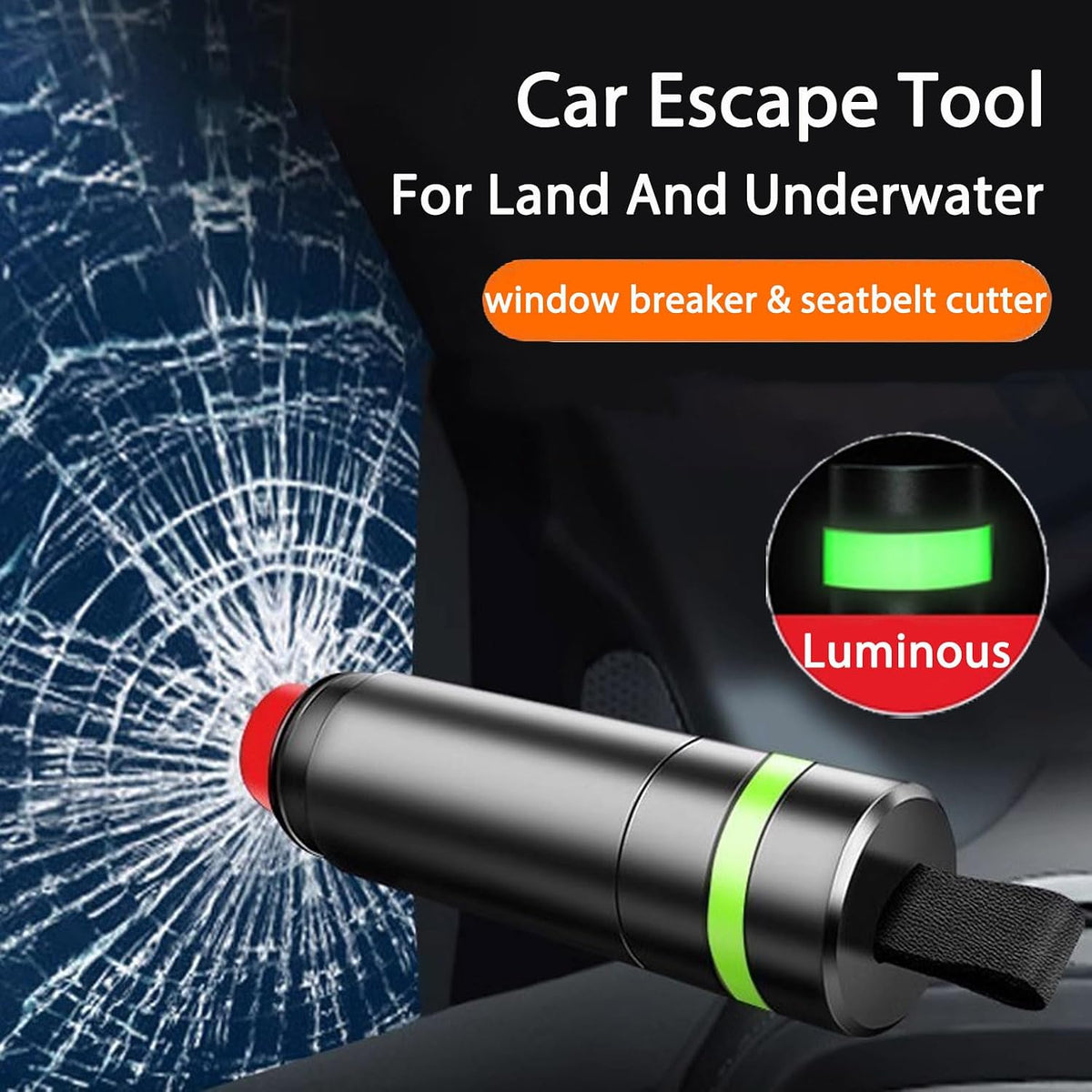 4Pcs Car Escape Tool and Seatbelt Cutter, With Glow-In-The-Dark Function